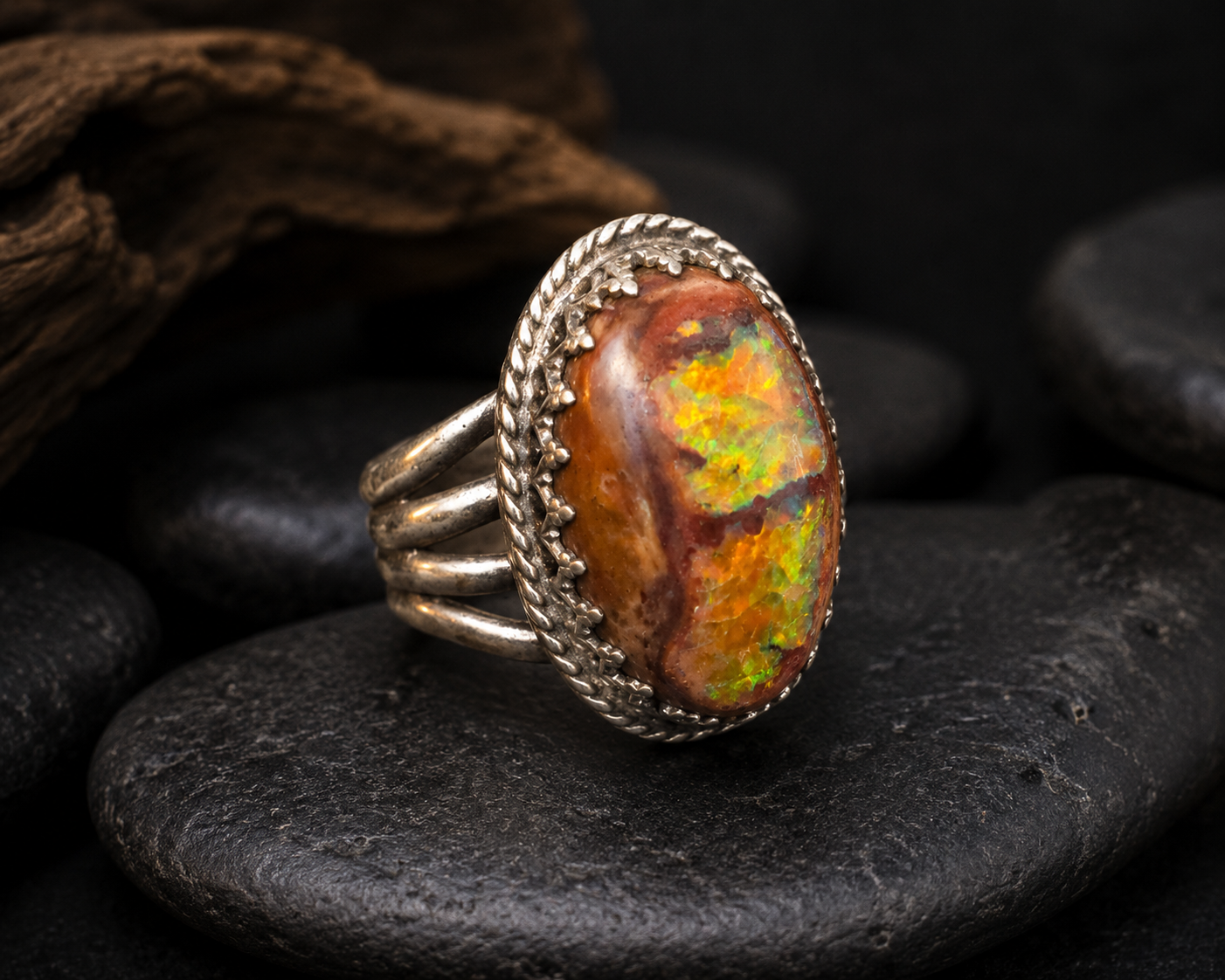Vintage Fire Opal Style Statement Ring Size 6.5 – Artisan Fashion Ring