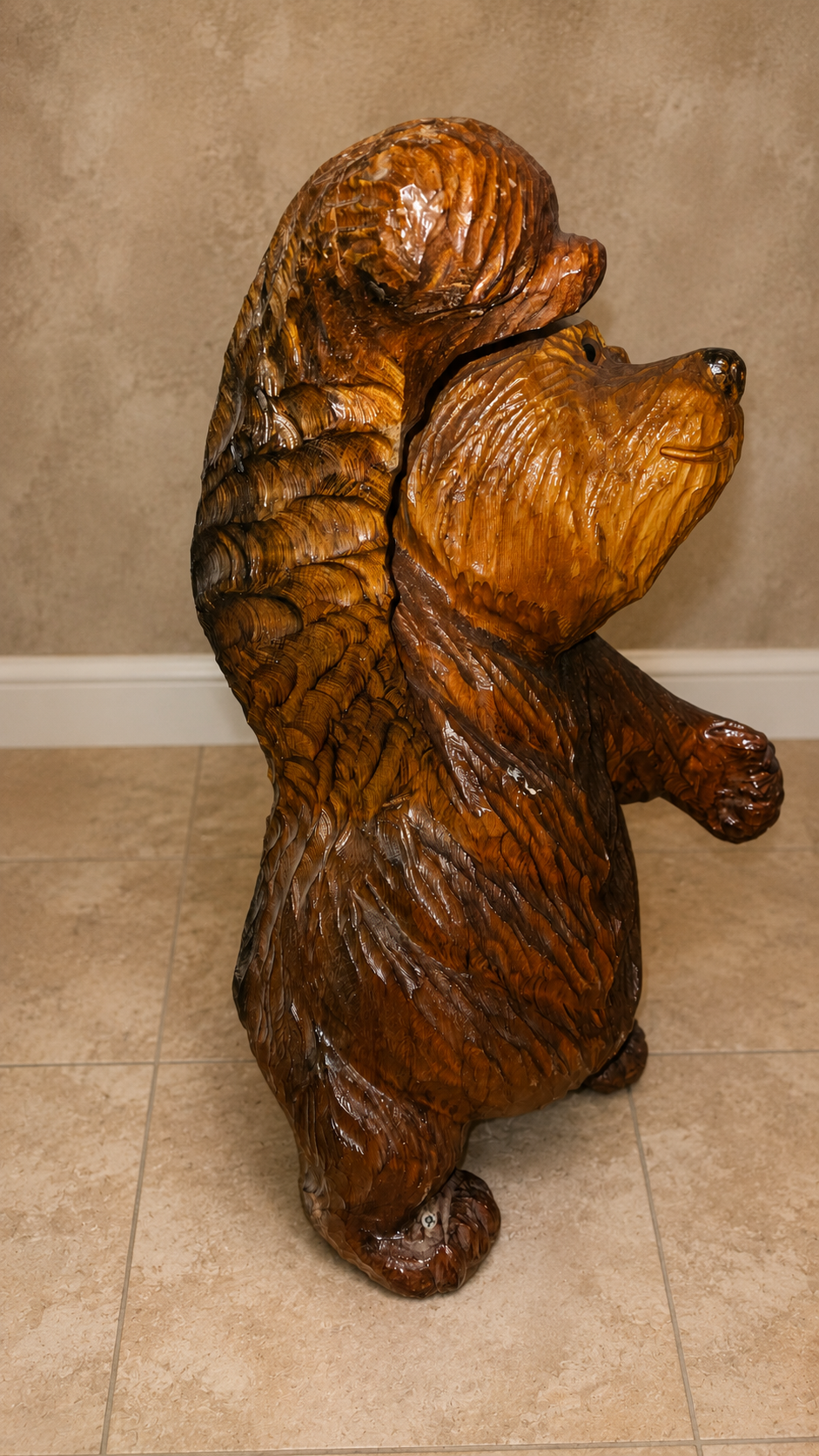 Roy Hamari Hand-Carved Wooden Bear Sculpture 25" x 24"