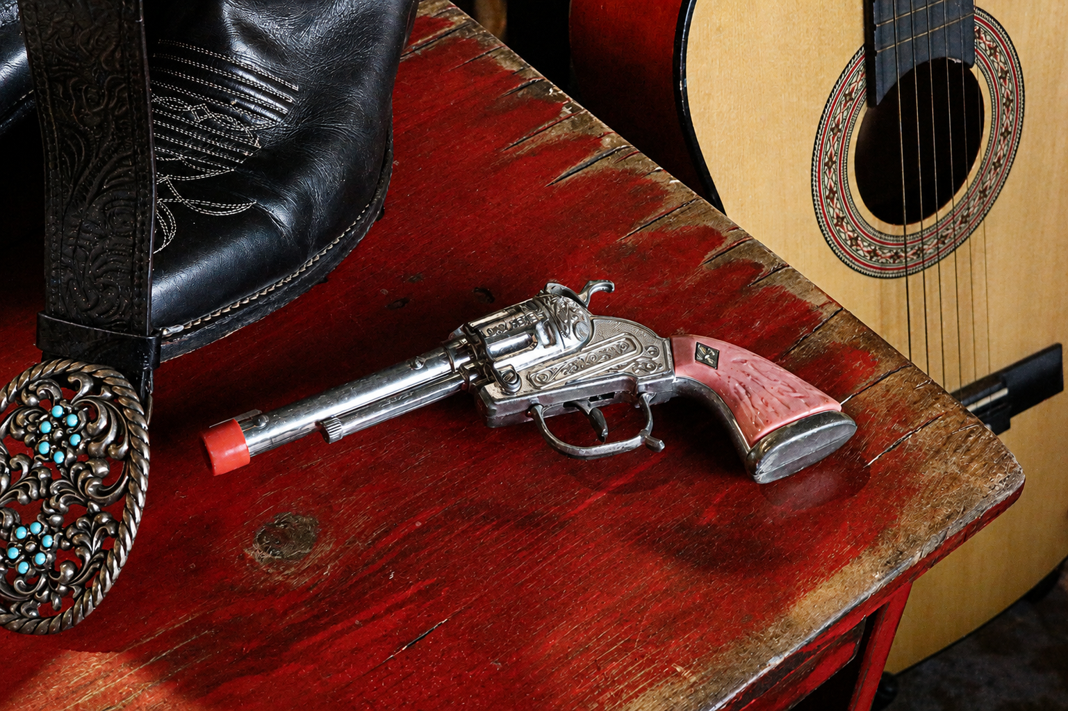 Toy Pistol Cap Gun with Red Handle and Tip for Safety