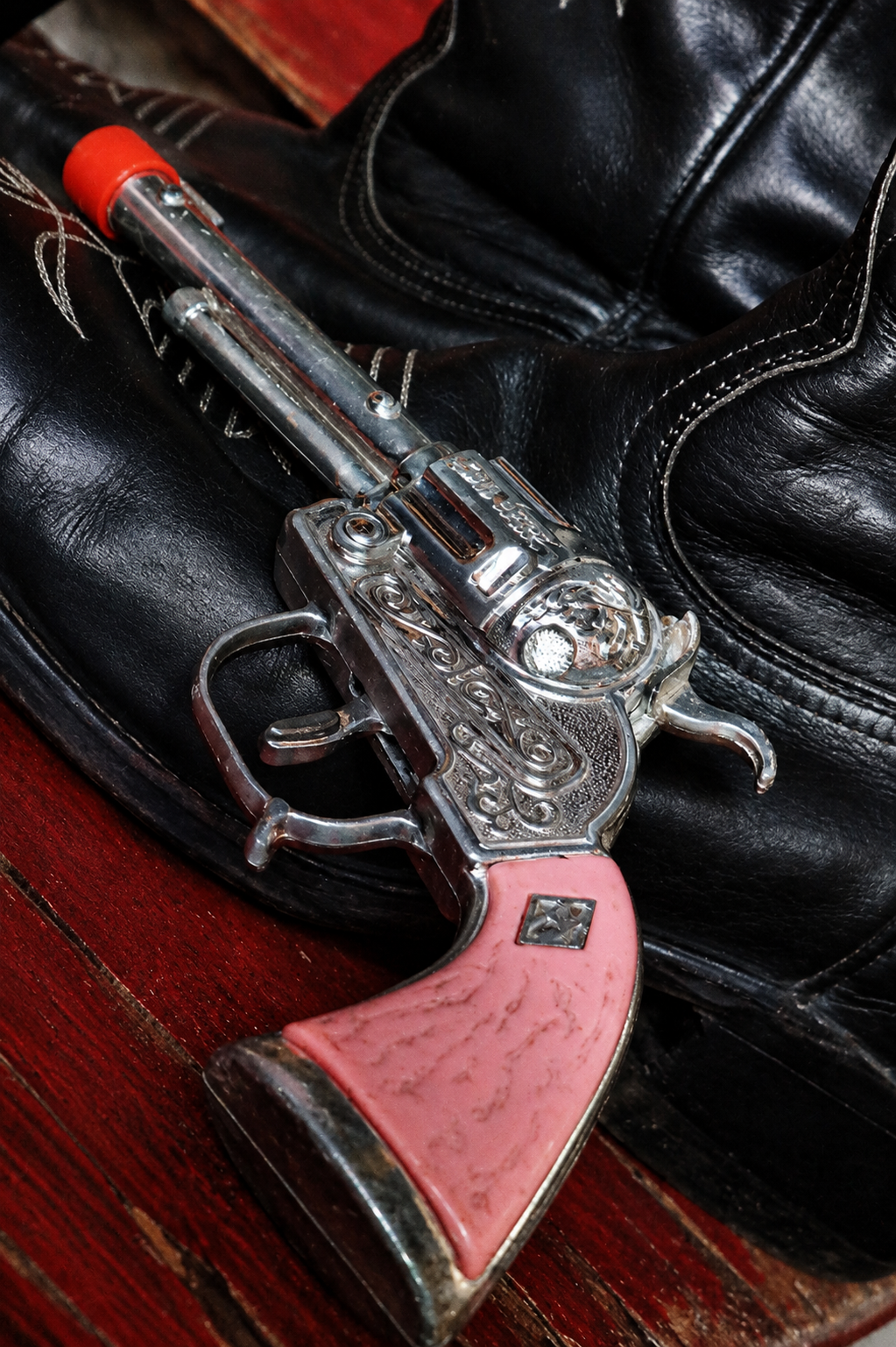 Toy Pistol Cap Gun with Red Handle and Tip for Safety