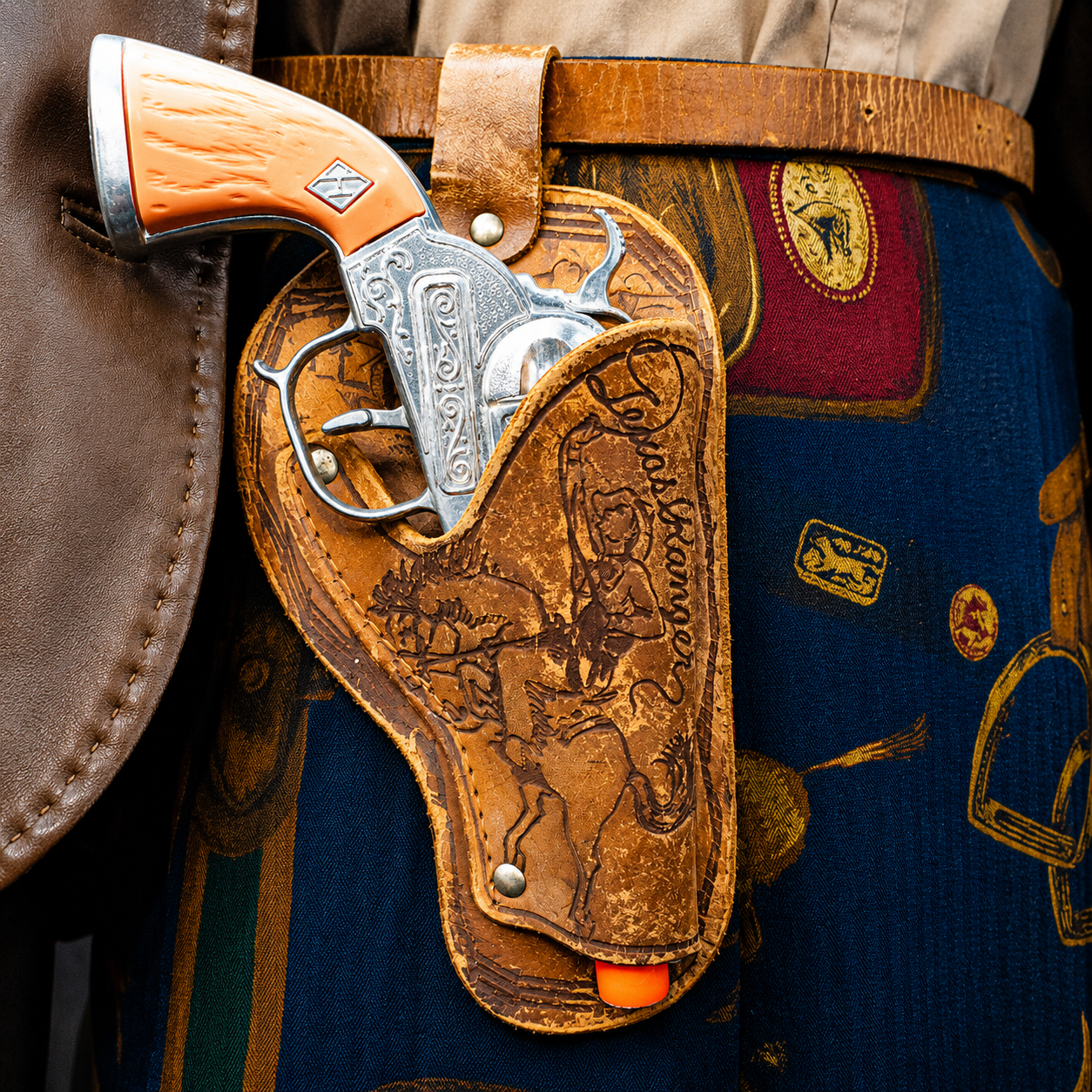 Antique Leather Youth's Gun Holster with Stamped Details