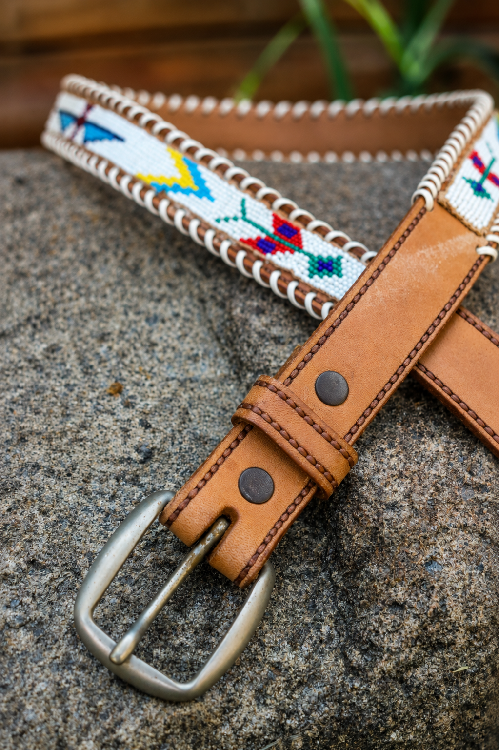 Hand-beaded Cowhide Belt