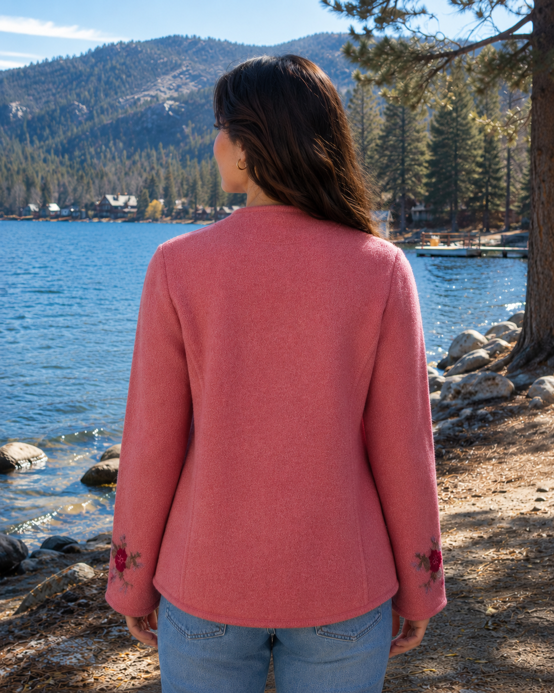 Pendleton Women's Pink Embroidered Floral Cardigan – Virgin Wool, Button-Down, Size Medium