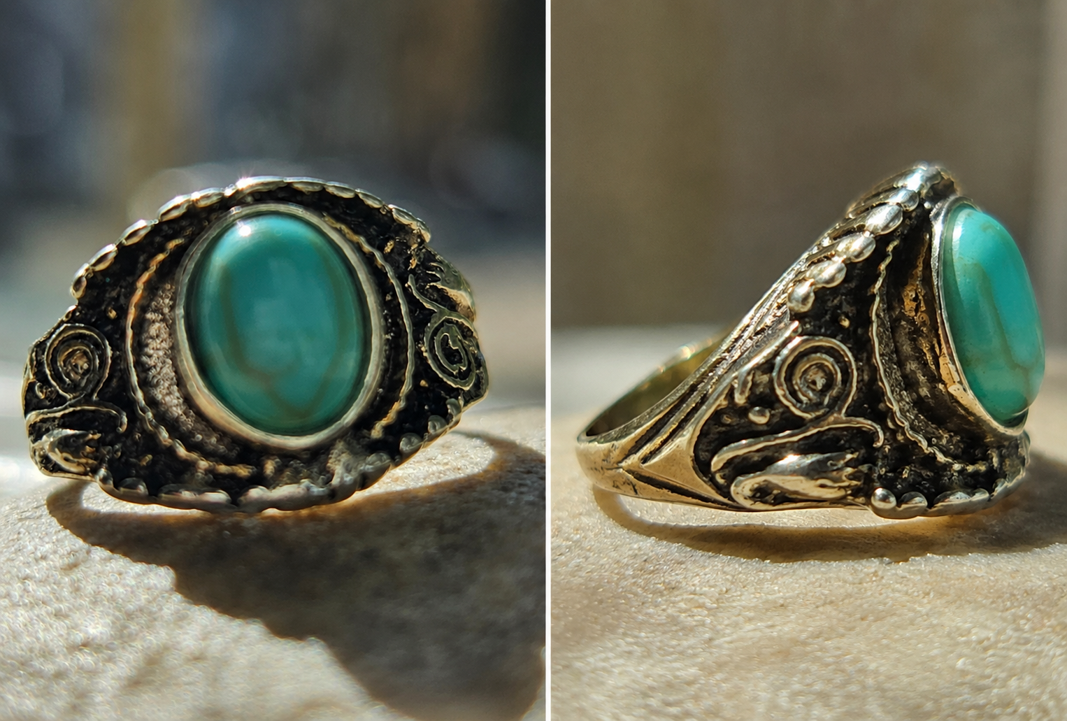 Vintage Style Faux Turquoise Ring Size 7 Silver Plated Boho Southwestern Statement Jewelry