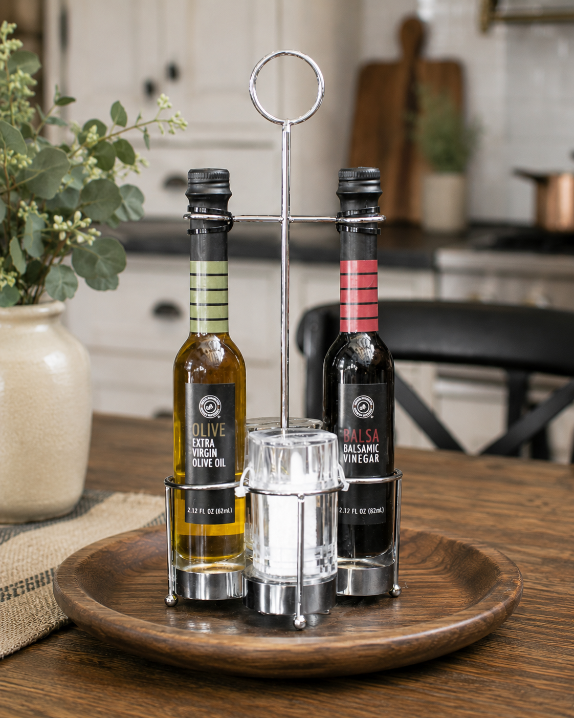 urban gourmet olive oil balsamic vinegar salt and pepper tabletop condiment stand with chrome organizer and 2.78 fl oz glass bottles