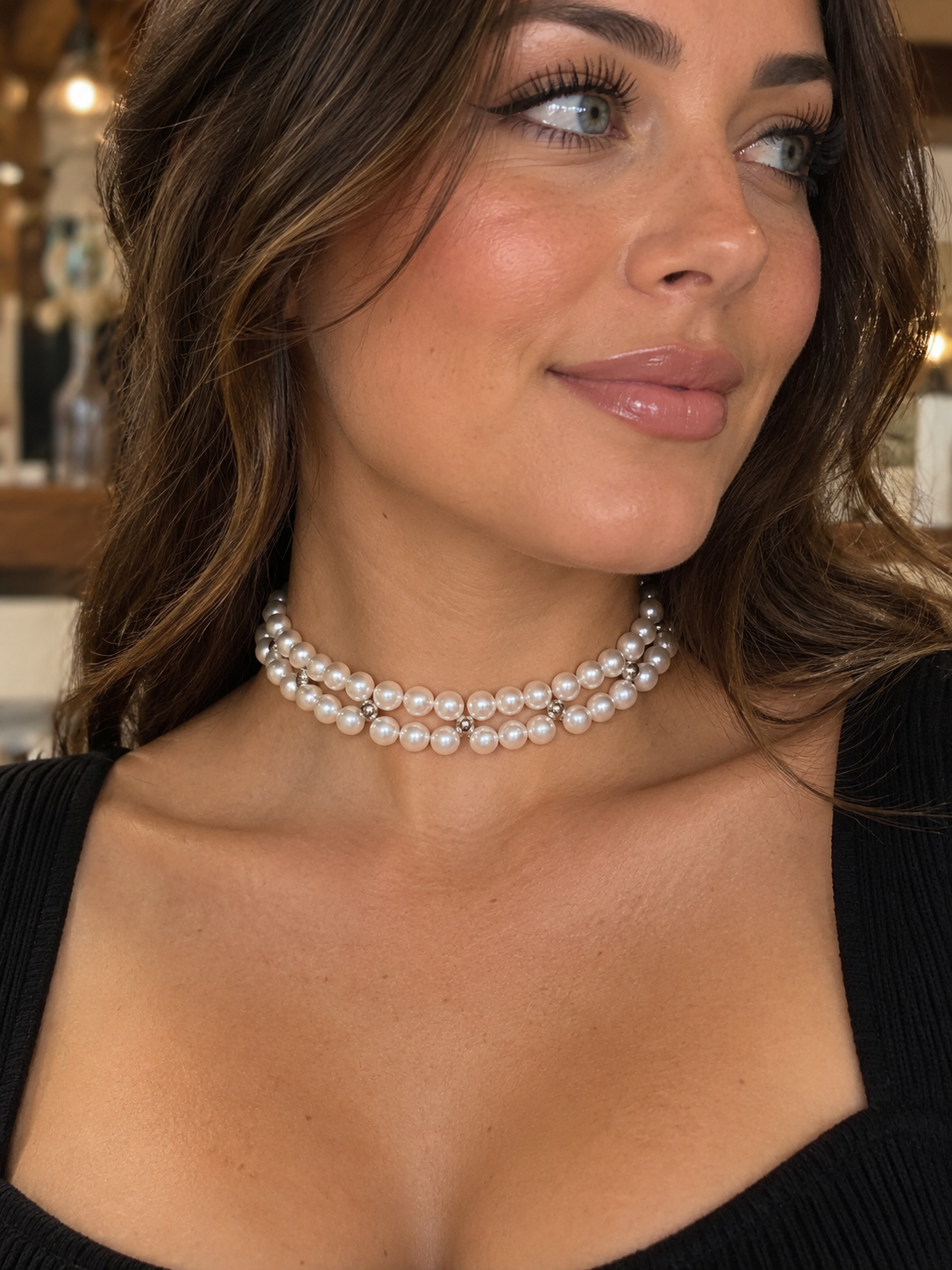 Double-Strand Faux Pearl Choker