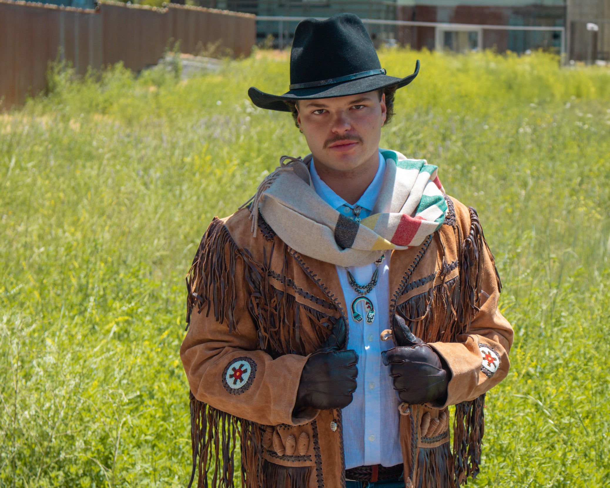Brown Vintage Alpha Western Wear Saude and Leather Jacket