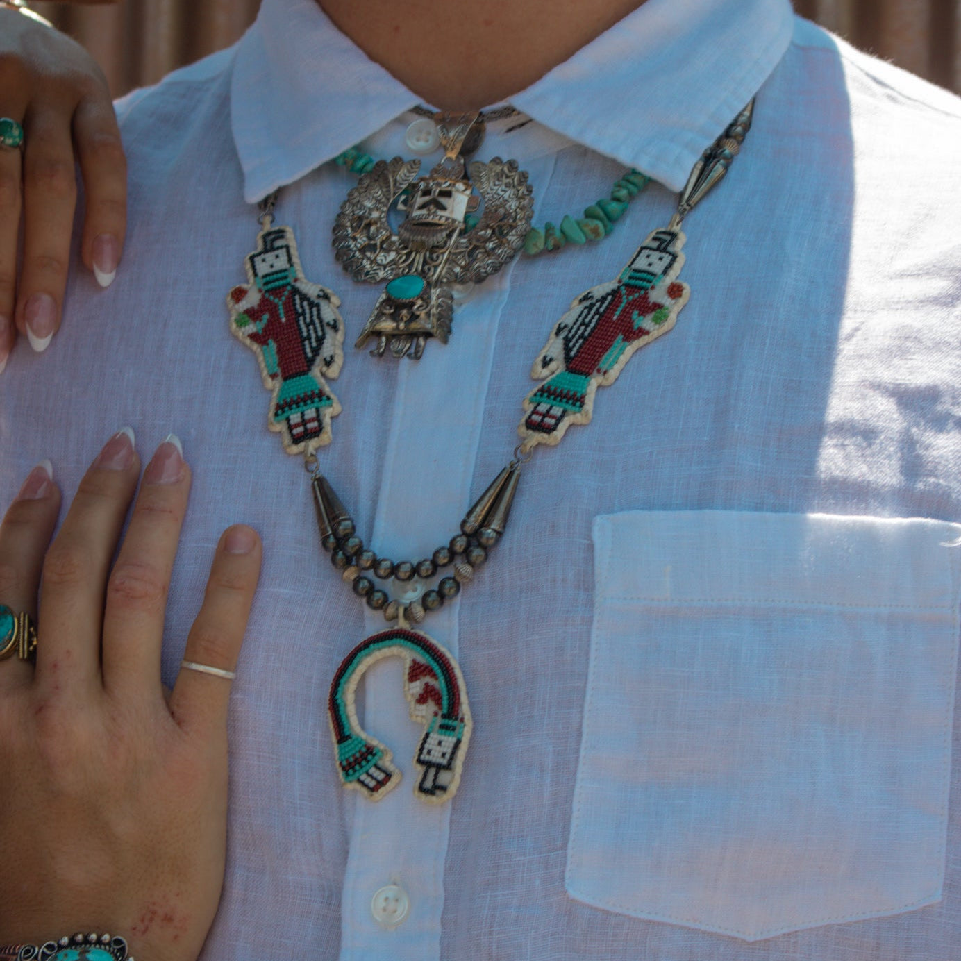 Vintage Hand-stitched Navajo Pearl Yei Necklace