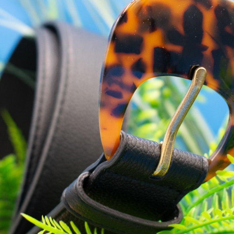 Thelma Tortoise Buckle with Black Leather