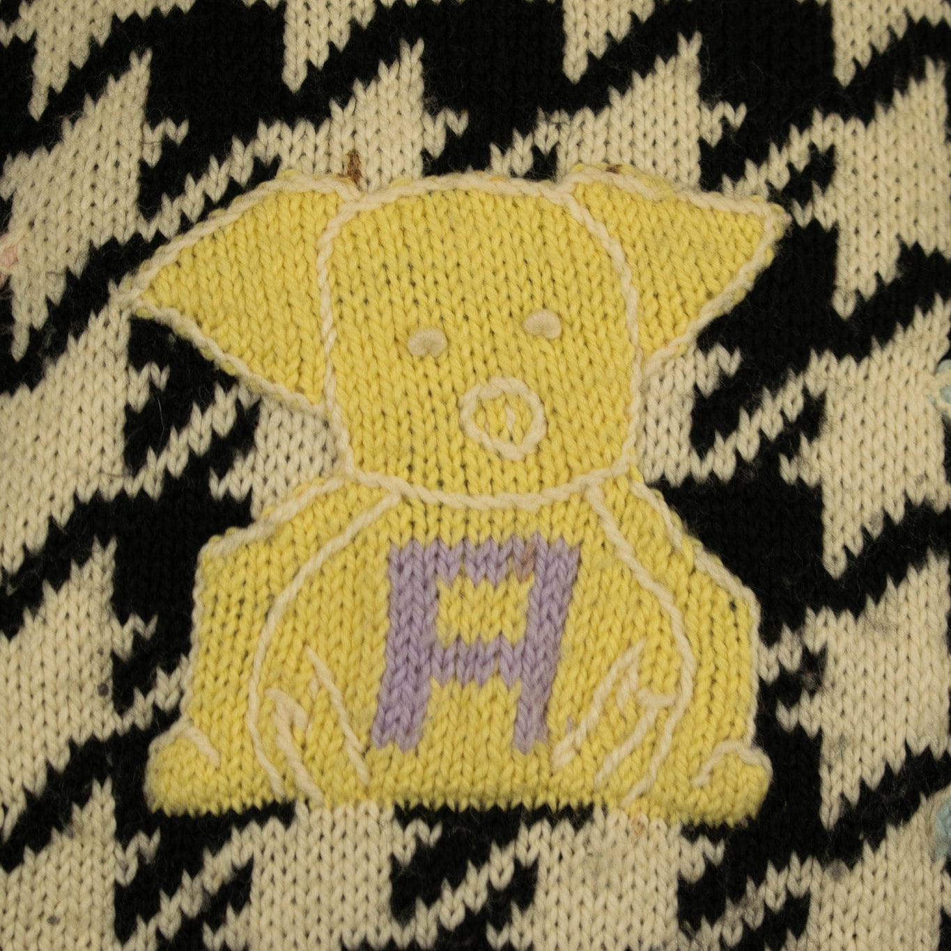 Naf Naf Tricote Black & White Sweater with 3 Different Colored Piggies Spelling N-A-F on Their Tummies