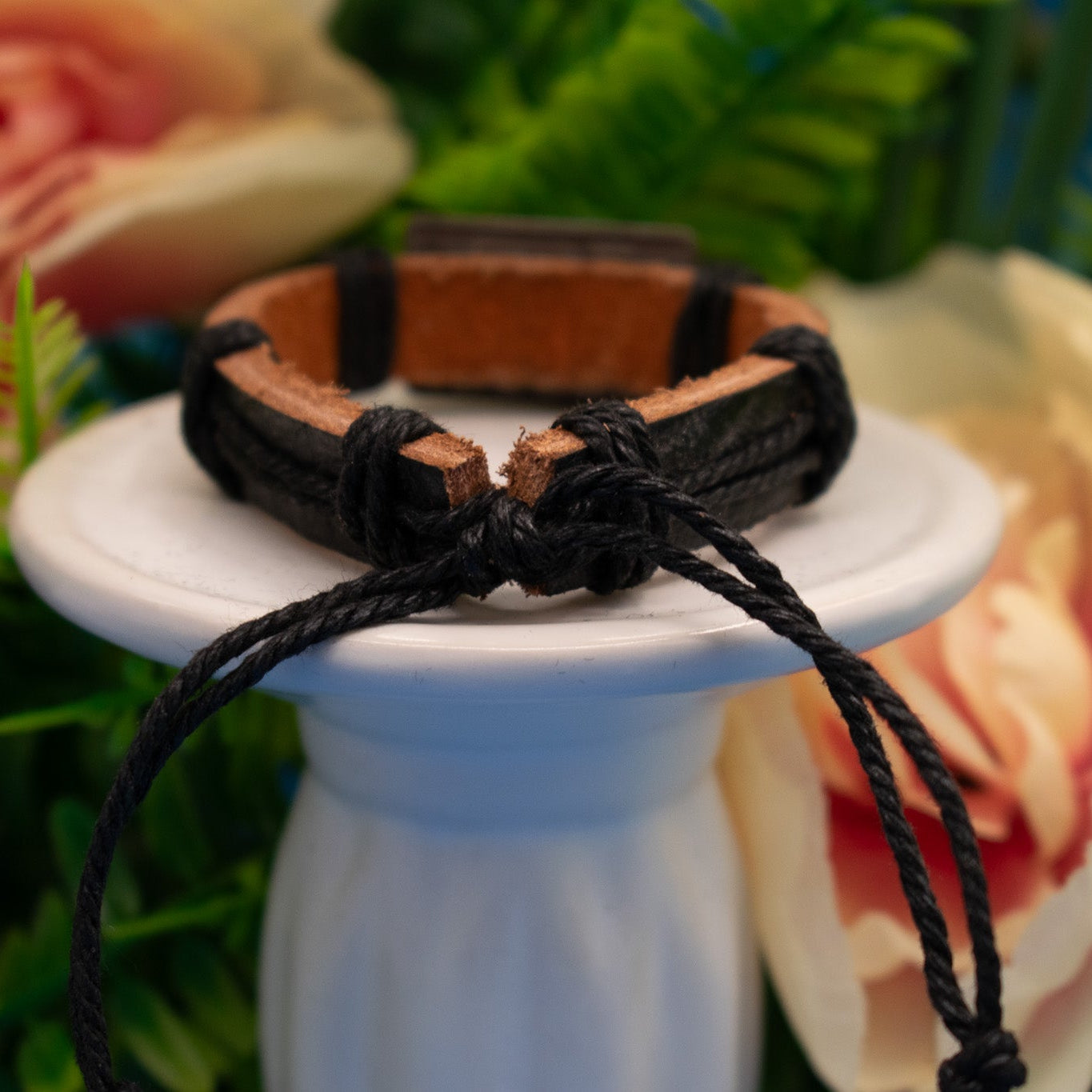 Leather with Aluminum I love Jesus Charm Adjustable Bracelet