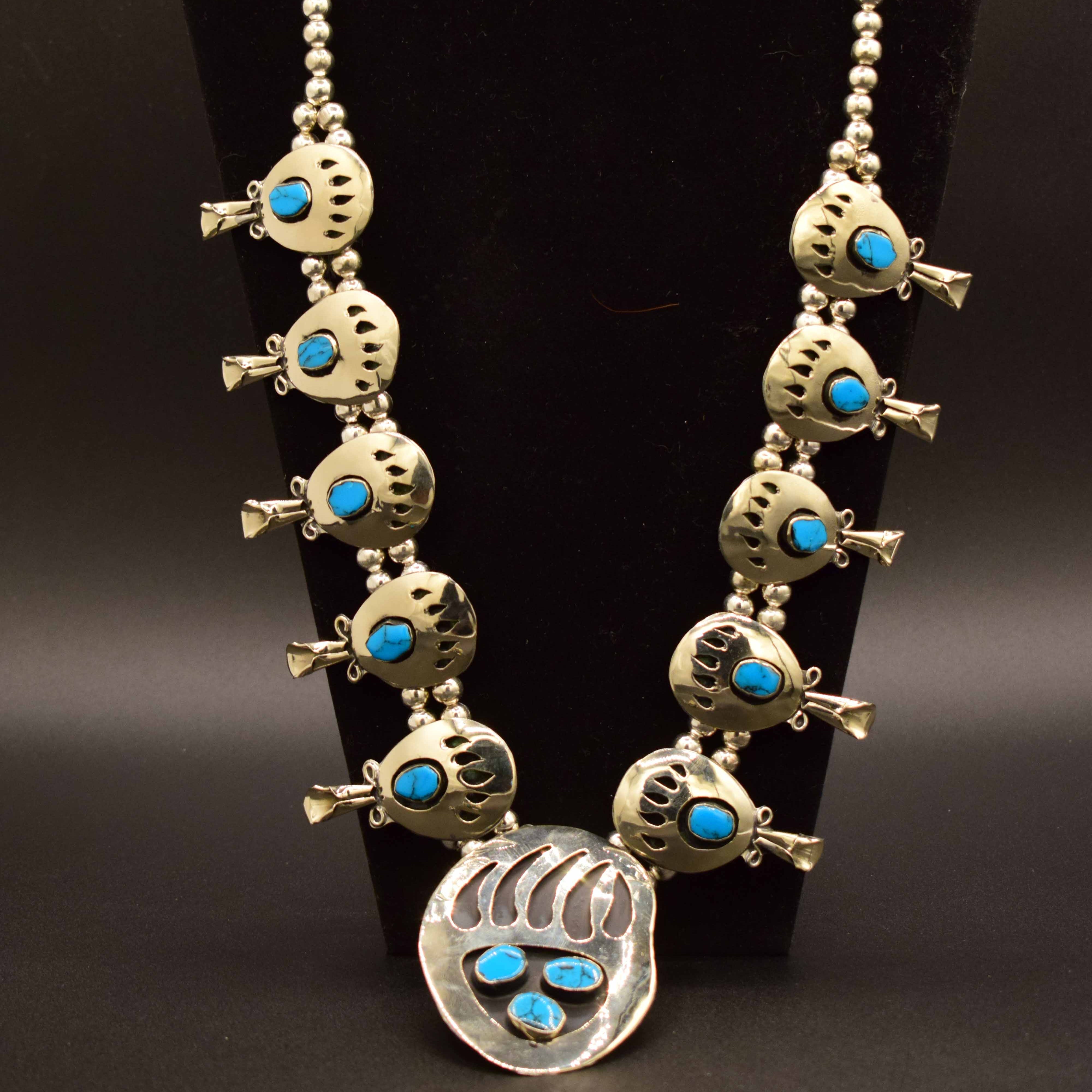 Enormous Bear claw Turquoise Squash Blossom Necklace set