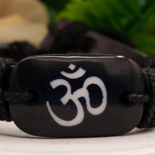 Leather Adjustable Bracelet with "Om" Symbol Charm