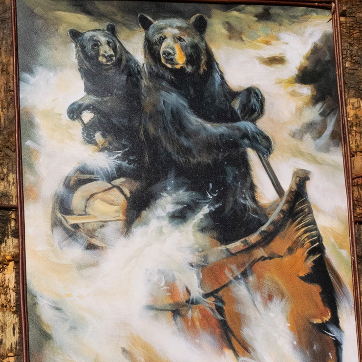 “Running the Rapids” Marilynn Dwyer Mason – Limited Edition Bear Canoe Art Framed Canvas 74/500 51x42