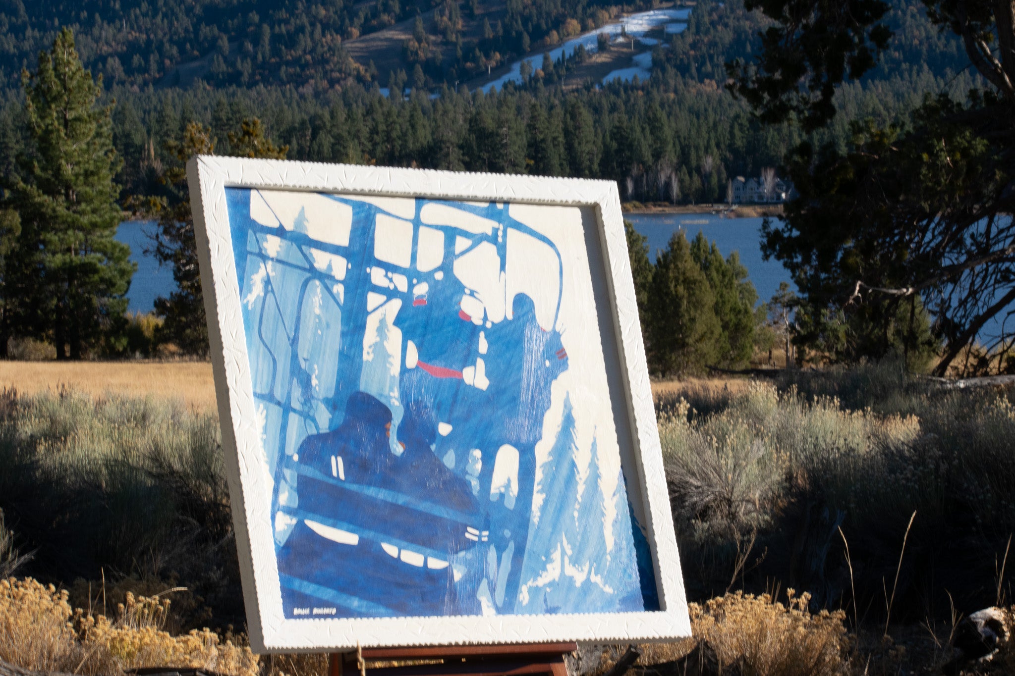 Bruce Roberts Ski Lift Abstract Artwork – Mid Century Modern Mountain Wall Art Big Bear Inspired Extra Large