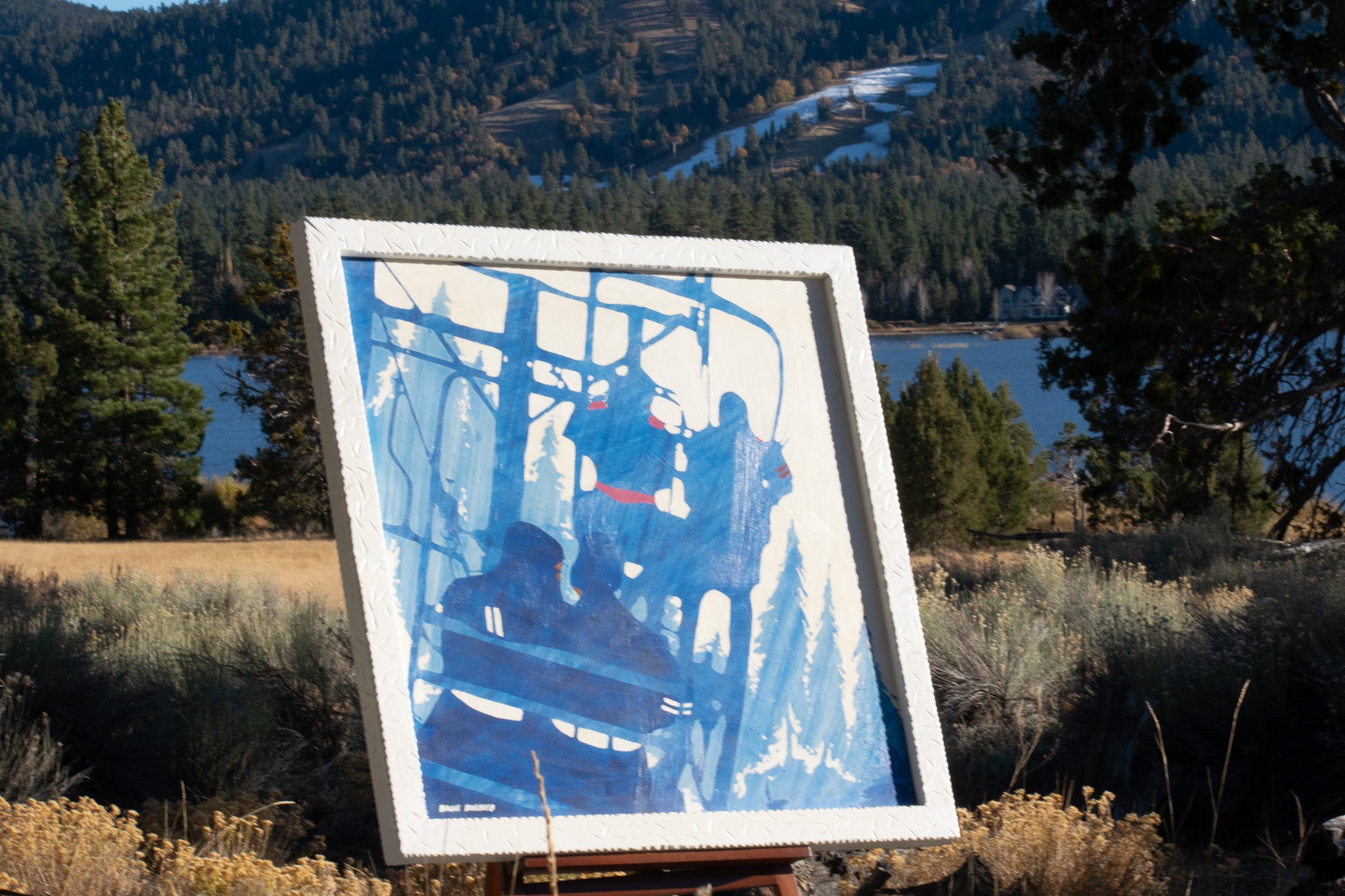Bruce Roberts Ski Lift Abstract Artwork – Mid Century Modern Mountain Wall Art Big Bear Inspired Extra Large