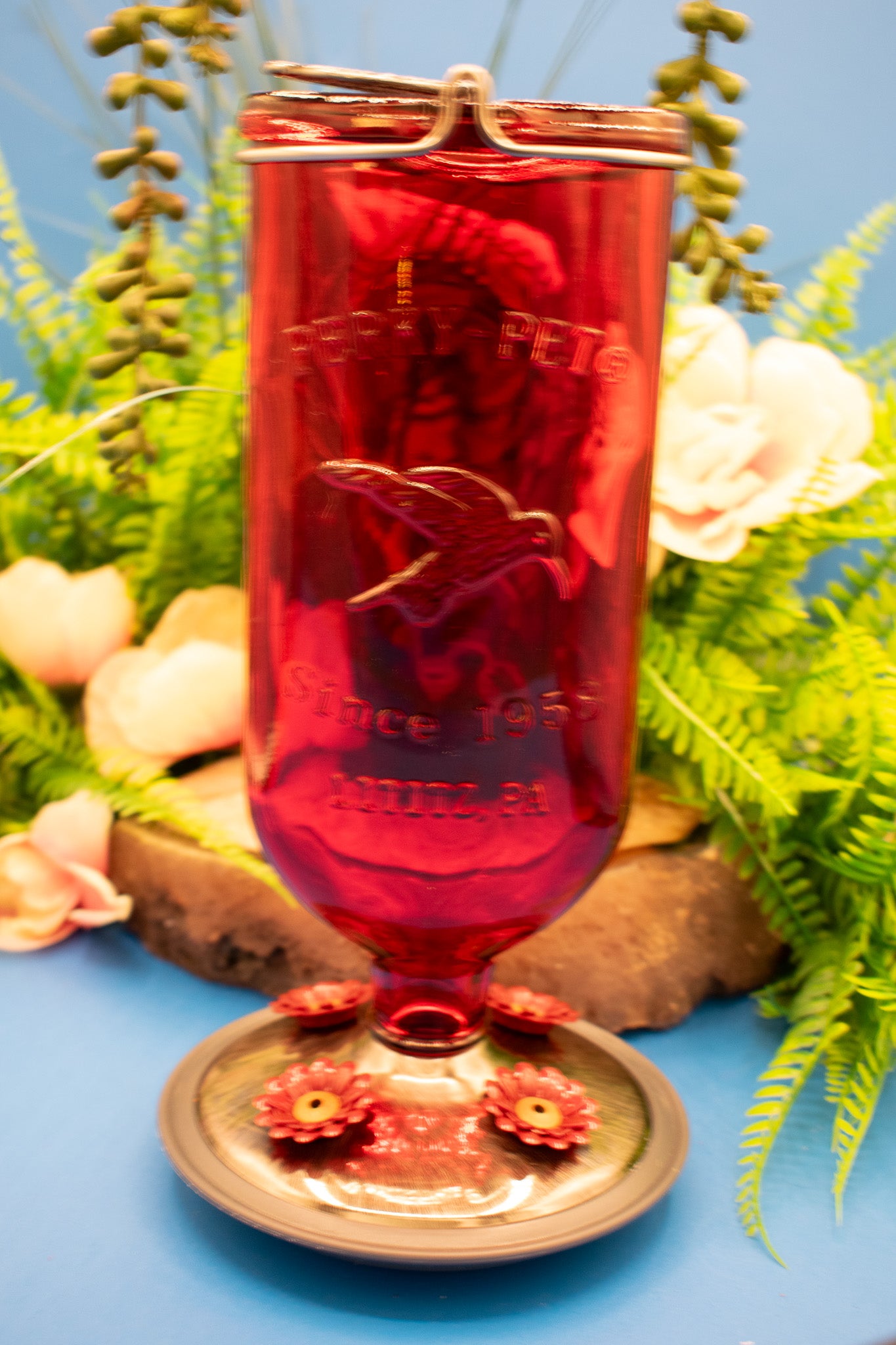 Red Antique Decorative Glass Hummingbird Feeder - 16 Oz. Capacity