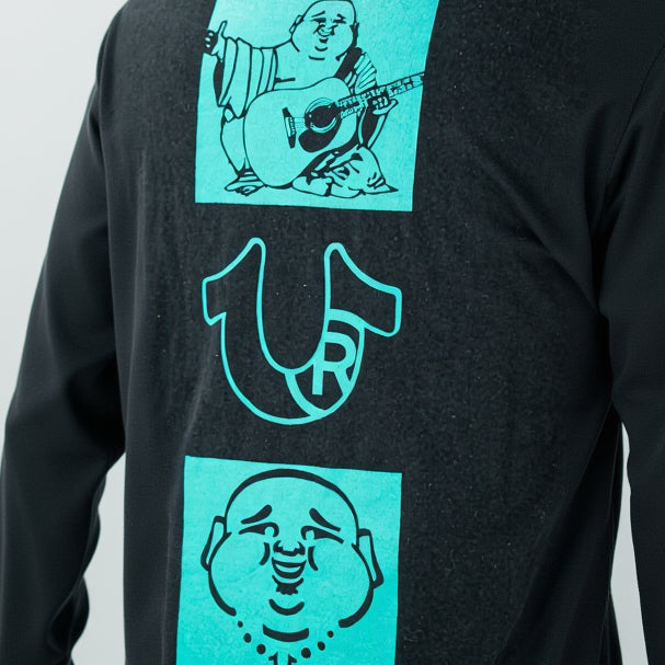 TRUE RELIGION Long Sleeve Sidebar Graphic Tee Jet Black & Teal Multiple Sizes