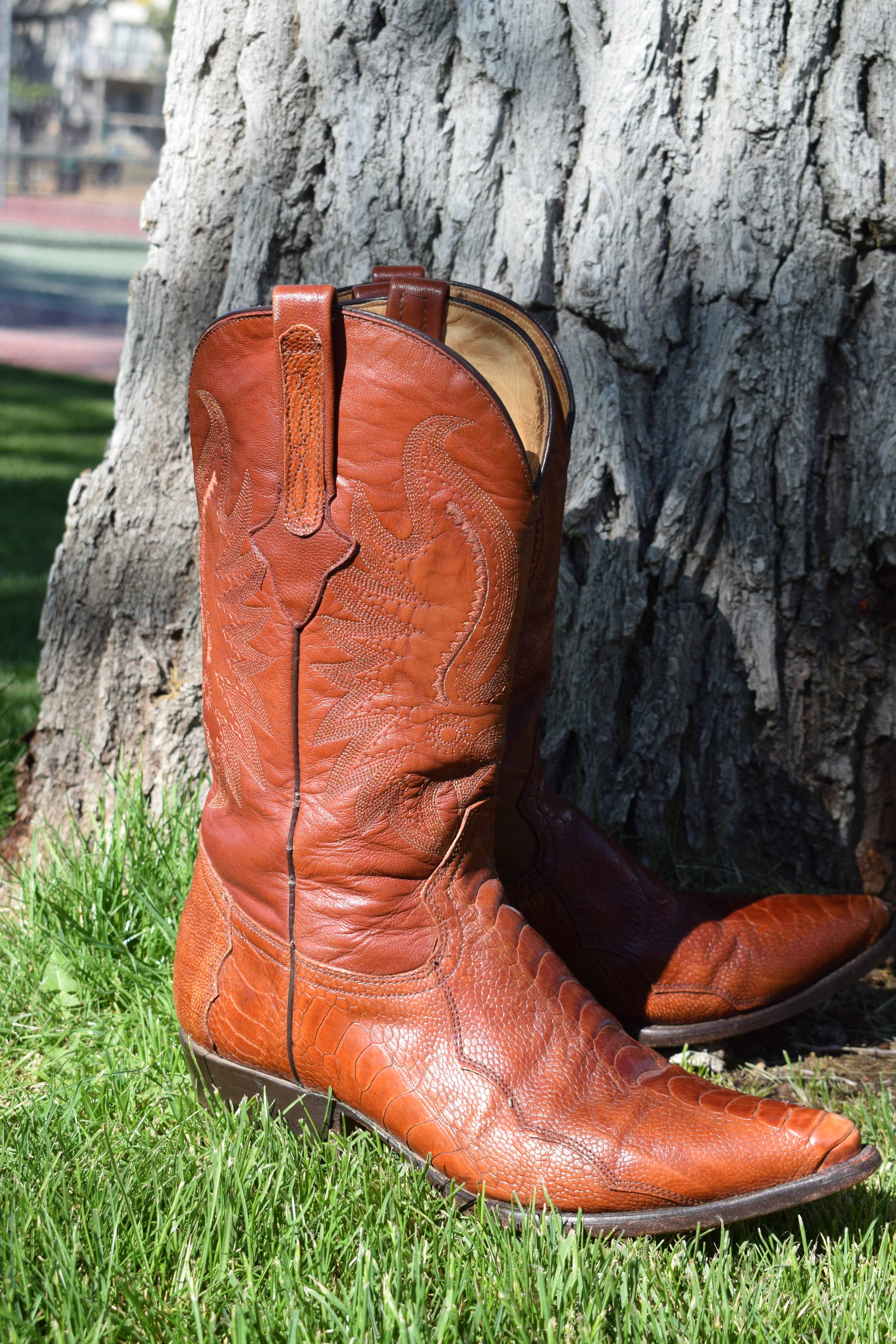 talla ostrich cowboy boots mens size 8 brown western boots mexico