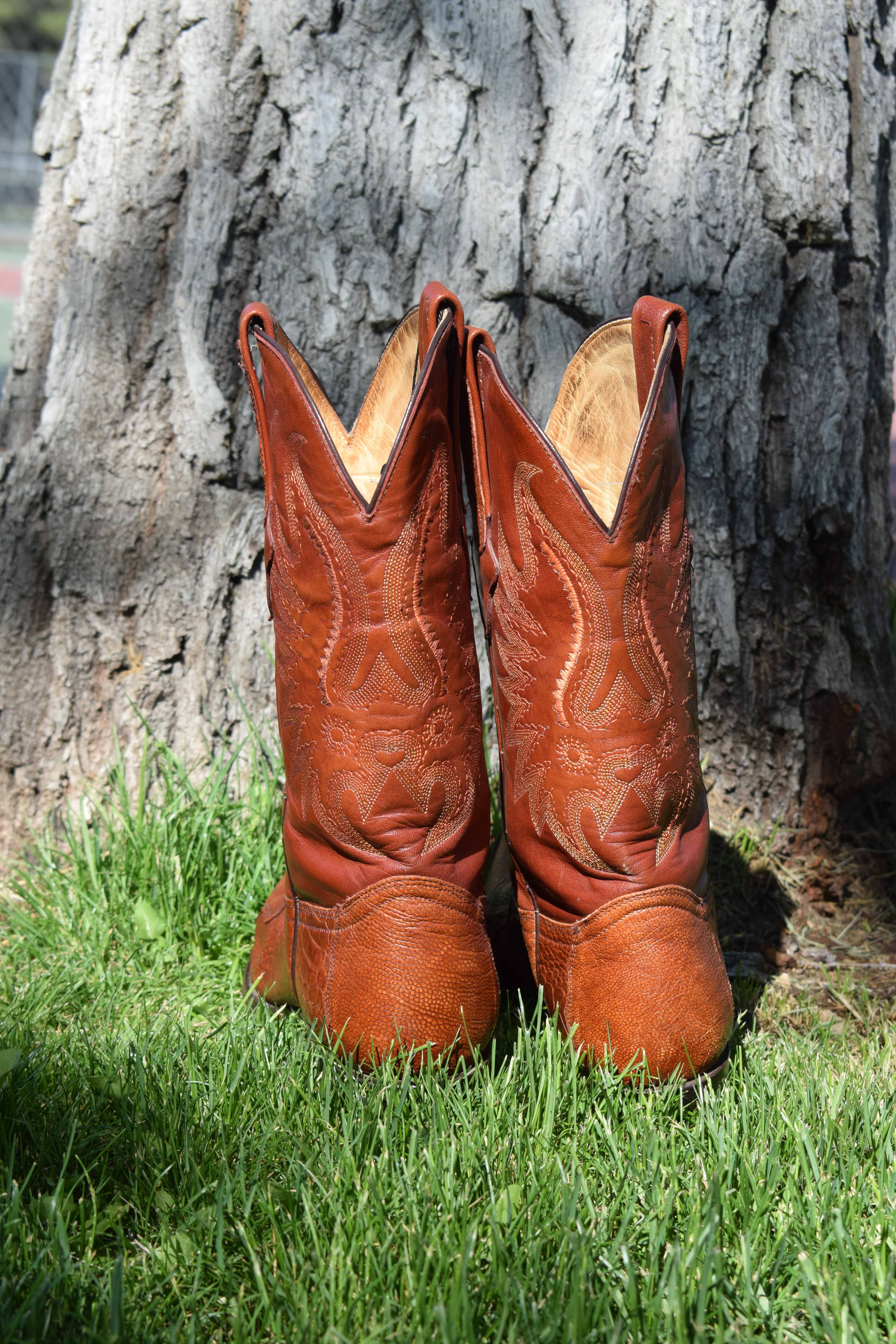 Talla Ostrich Western Boots Mens Size 8 Brown Exotic Leather Cowboy Boots Mexico