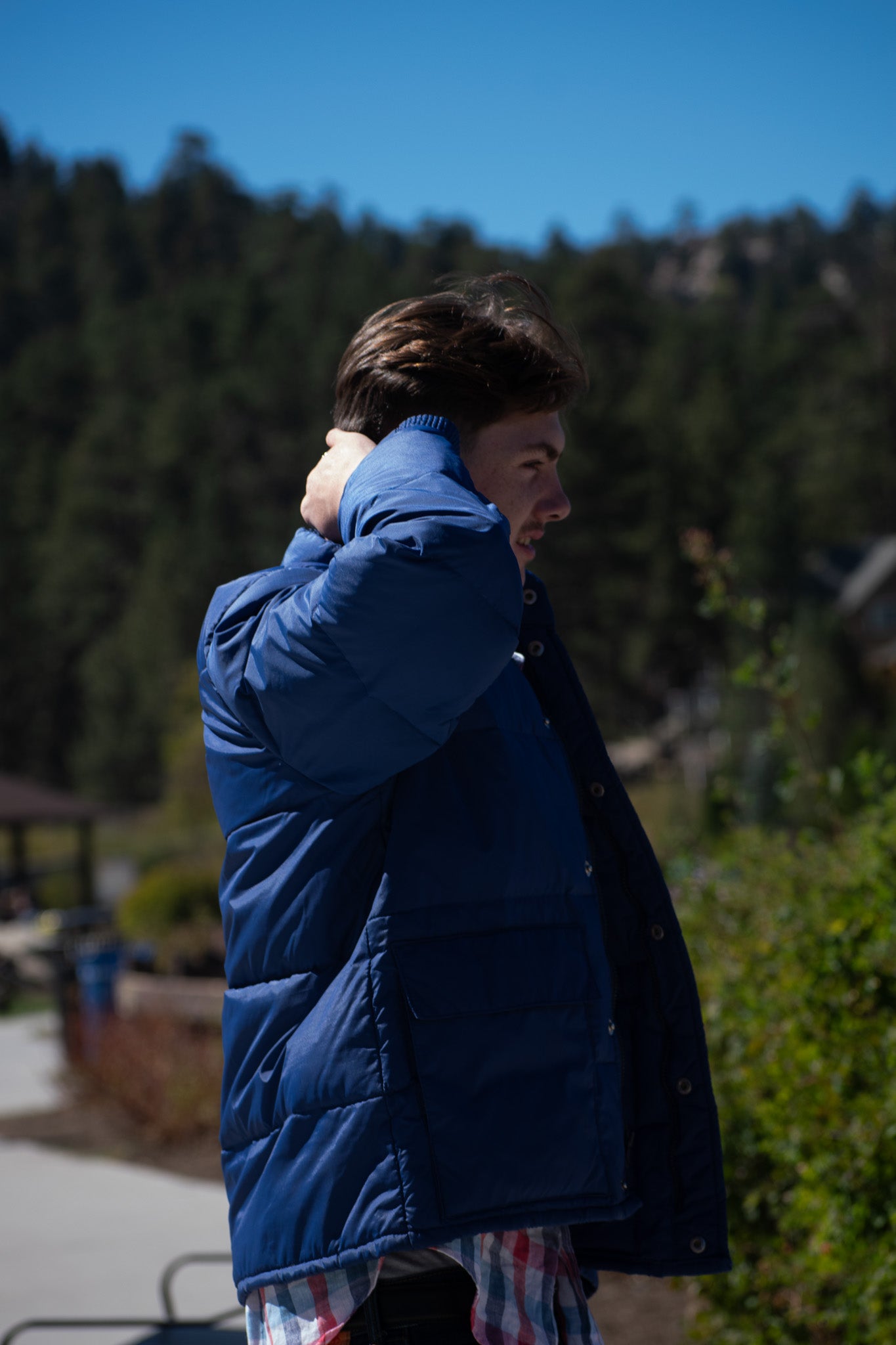Contender Blue Nylon Winter Jacket, Size Large.