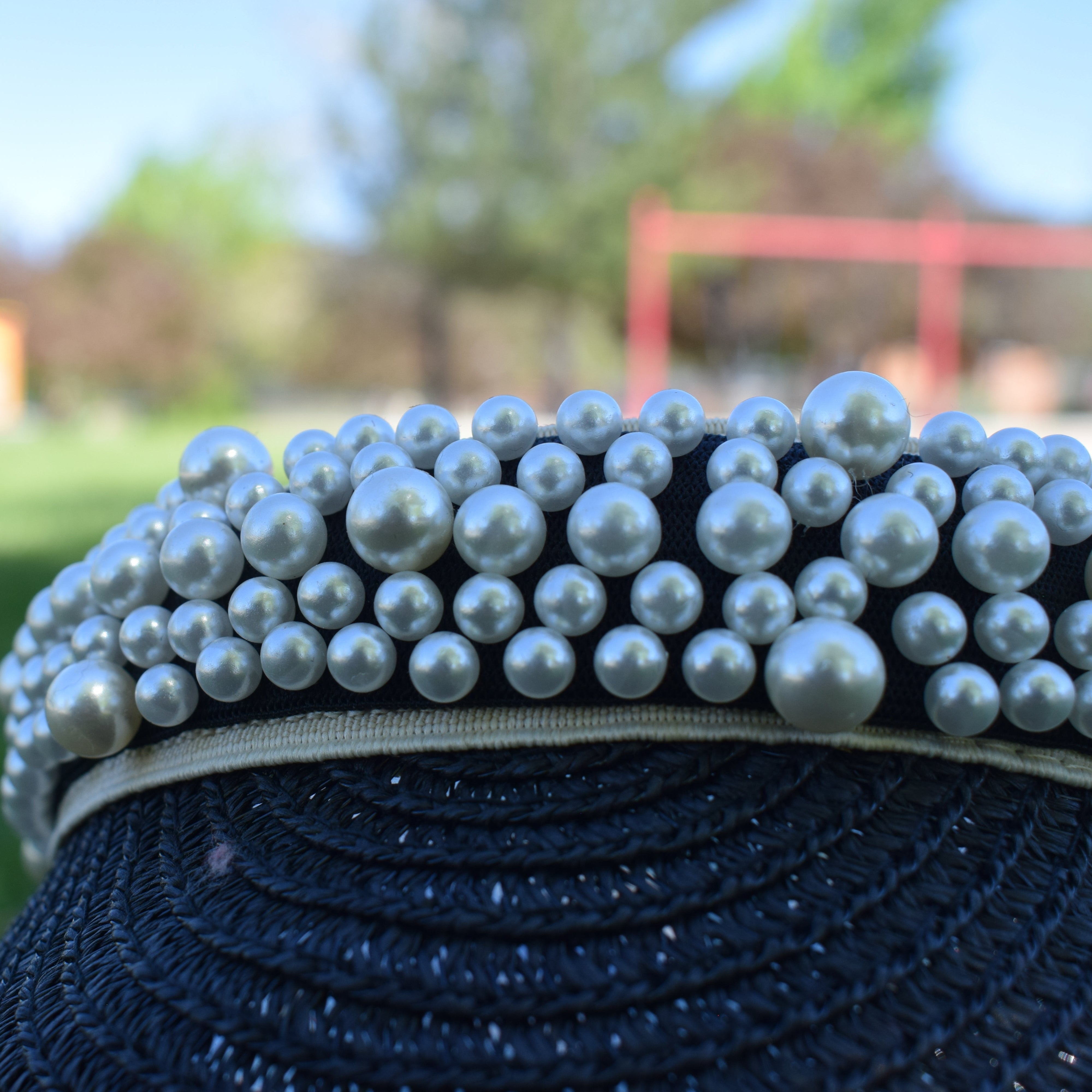 Women's Woven Visor with Faux Pearl Decoration