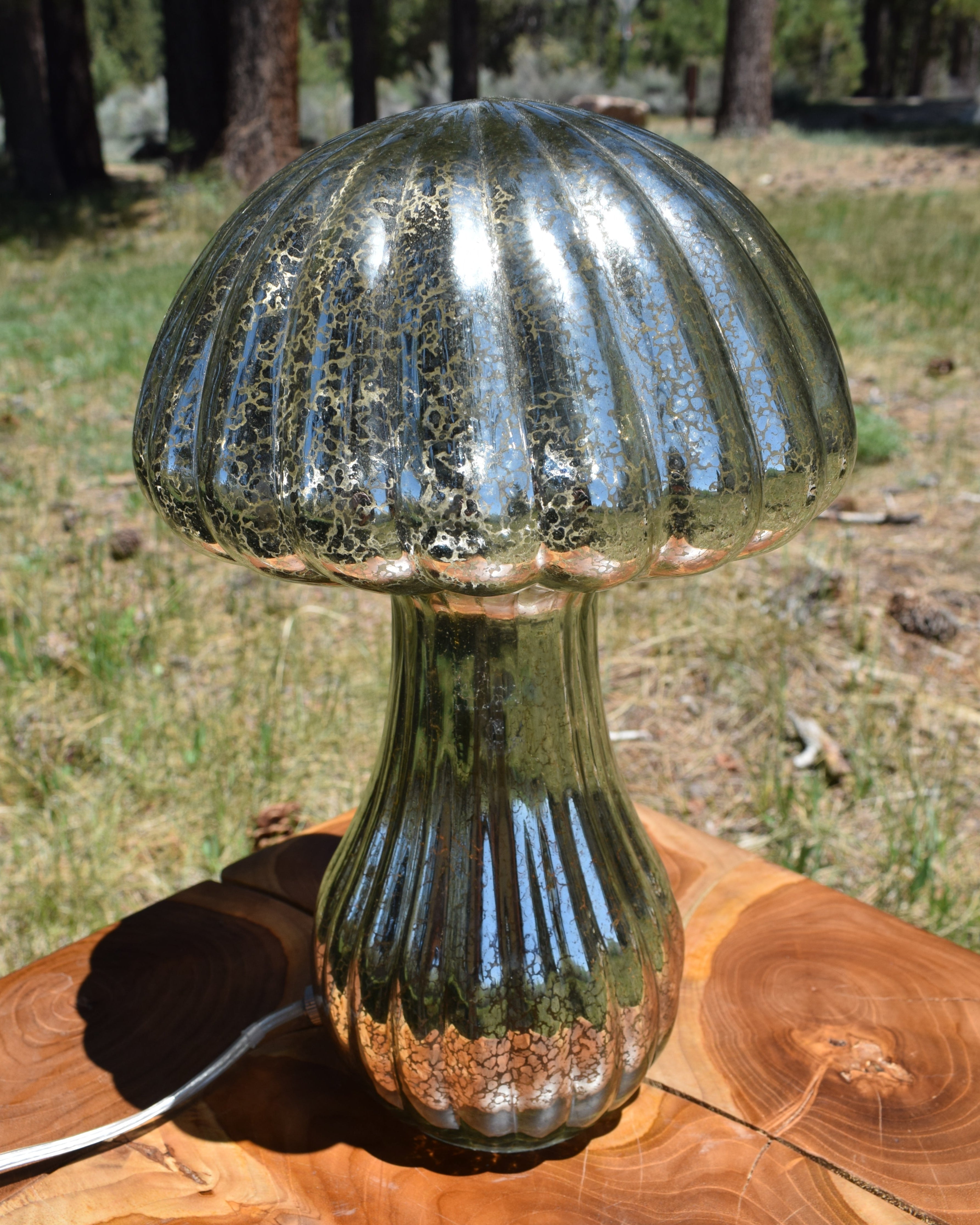 Crackle silver colored mushroom shaped lighting fixture