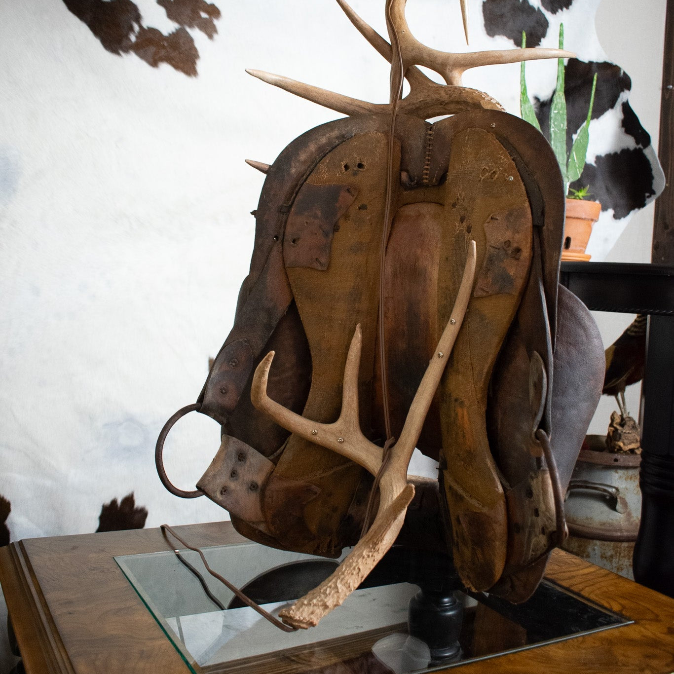 Horse Saddle Antler Lamp