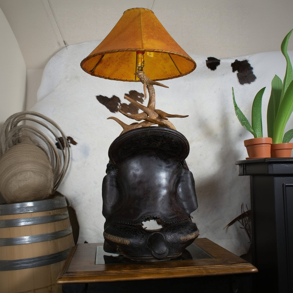 Horse Saddle Antler Lamp