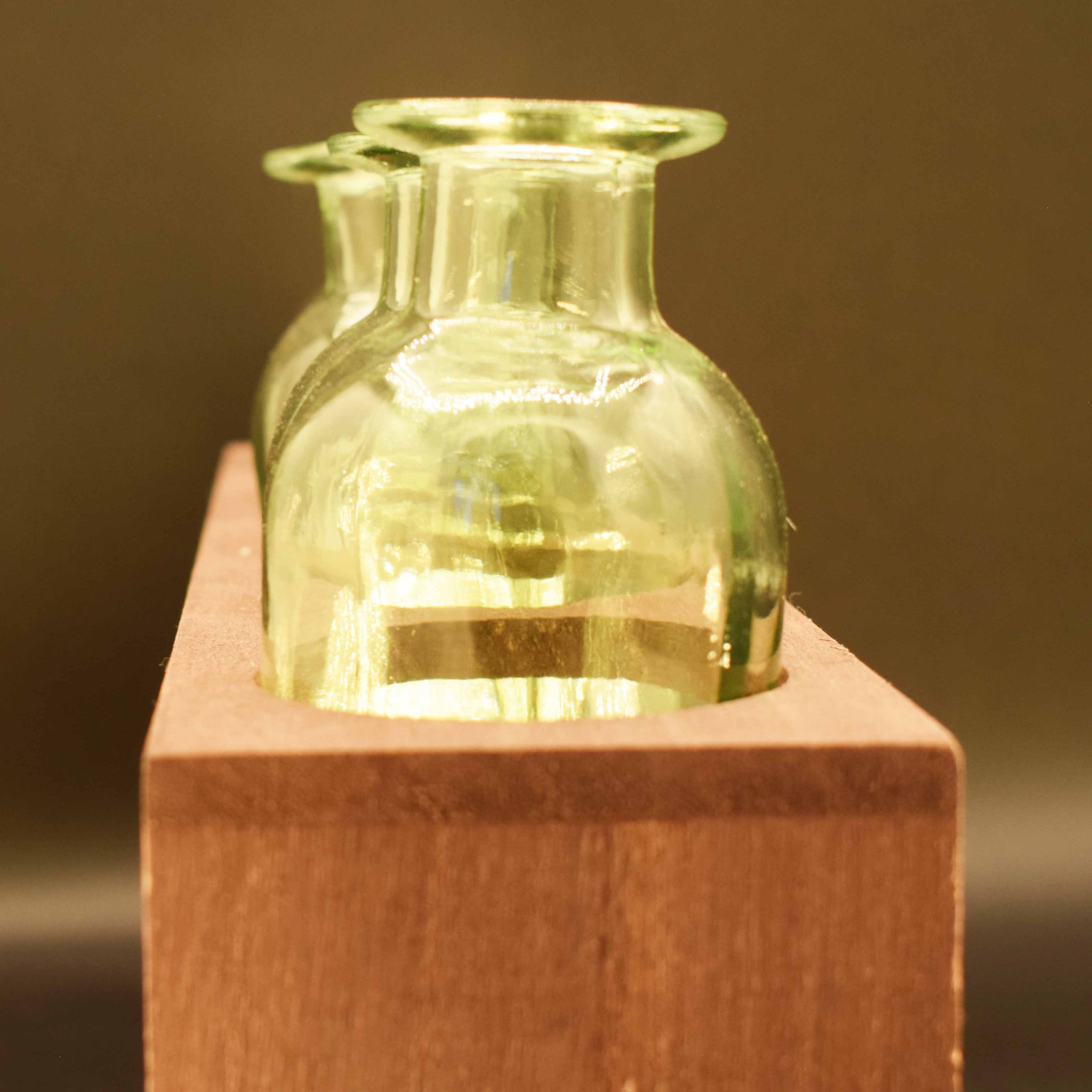 5-Piece Green Jar Decanter Set with Wood Holder