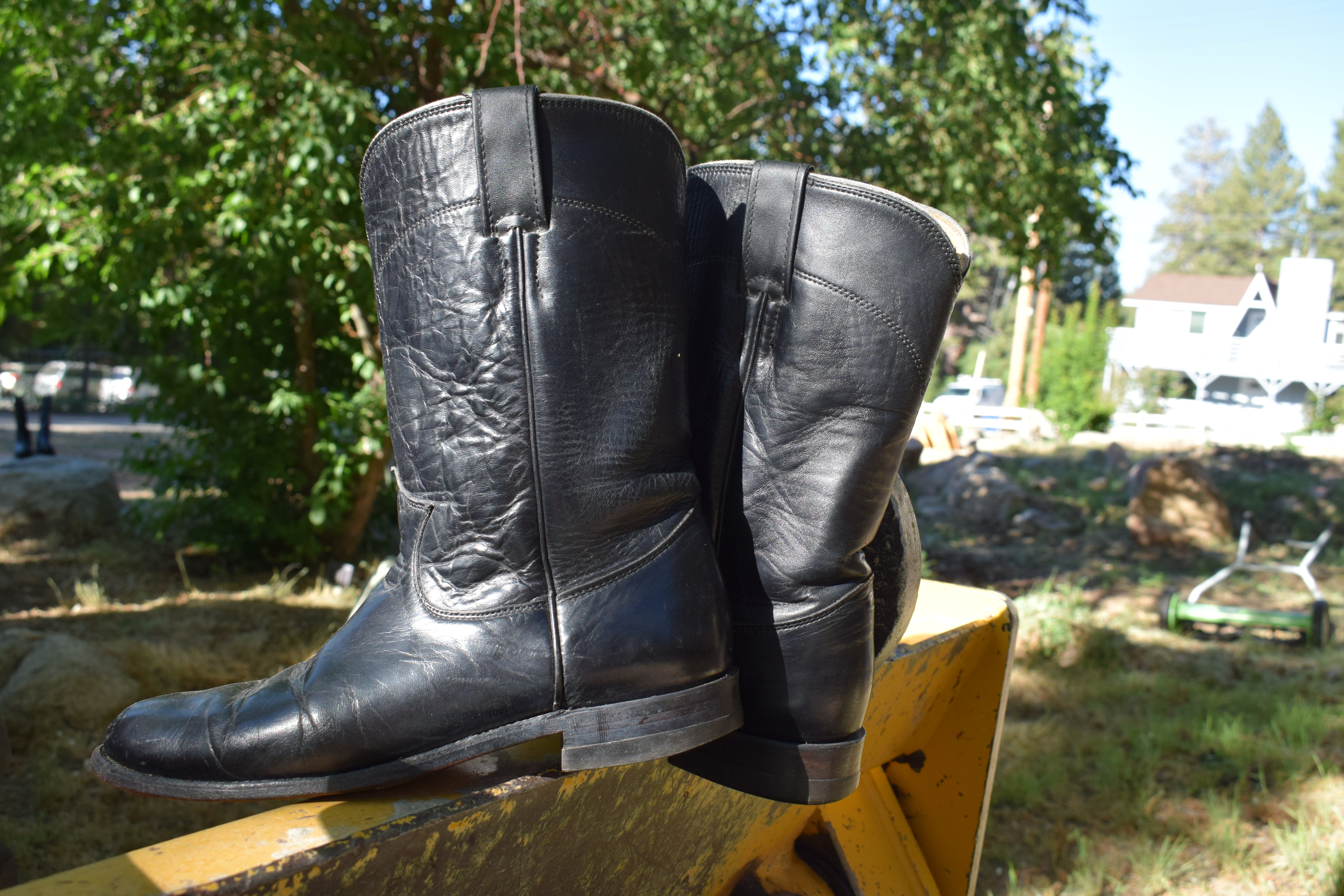 Justin Black Leather Cowboy Boots Mens Size 7.5 Vintage Western Riding Boots