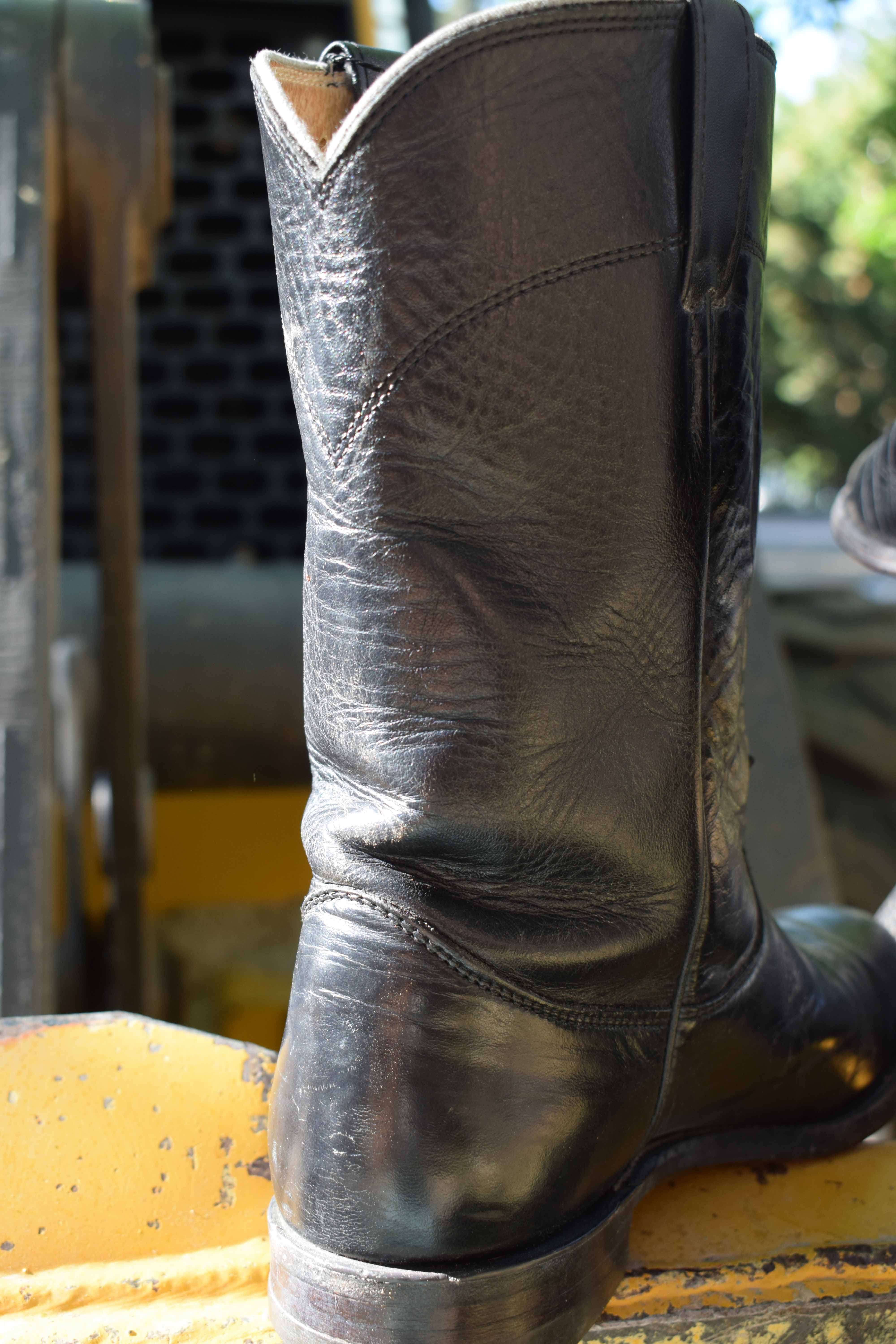 Justin Black Leather Cowboy Boots Mens Size 7.5 Vintage Western Riding Boots