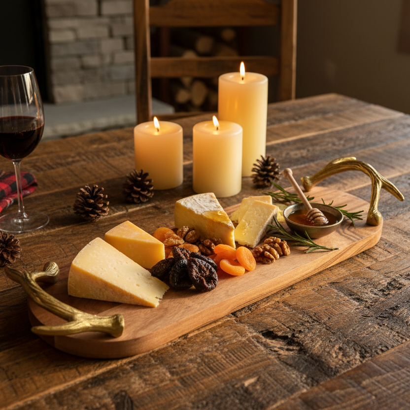 Wooden Tray with Golden Antler Handles