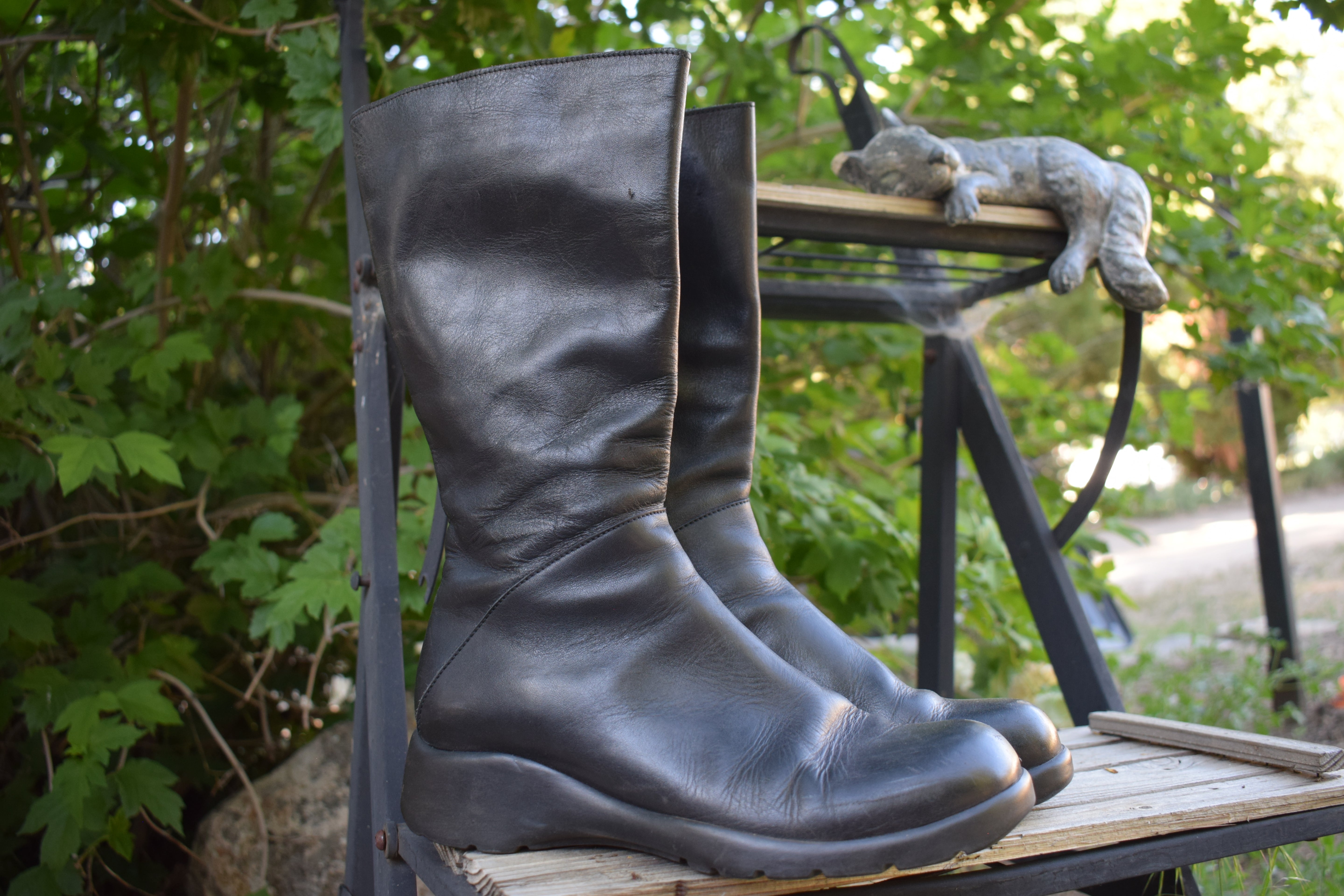 Custom Nation Black Leather Biker Boots Womens Size 9 Mid Calf Moto Boots Zip