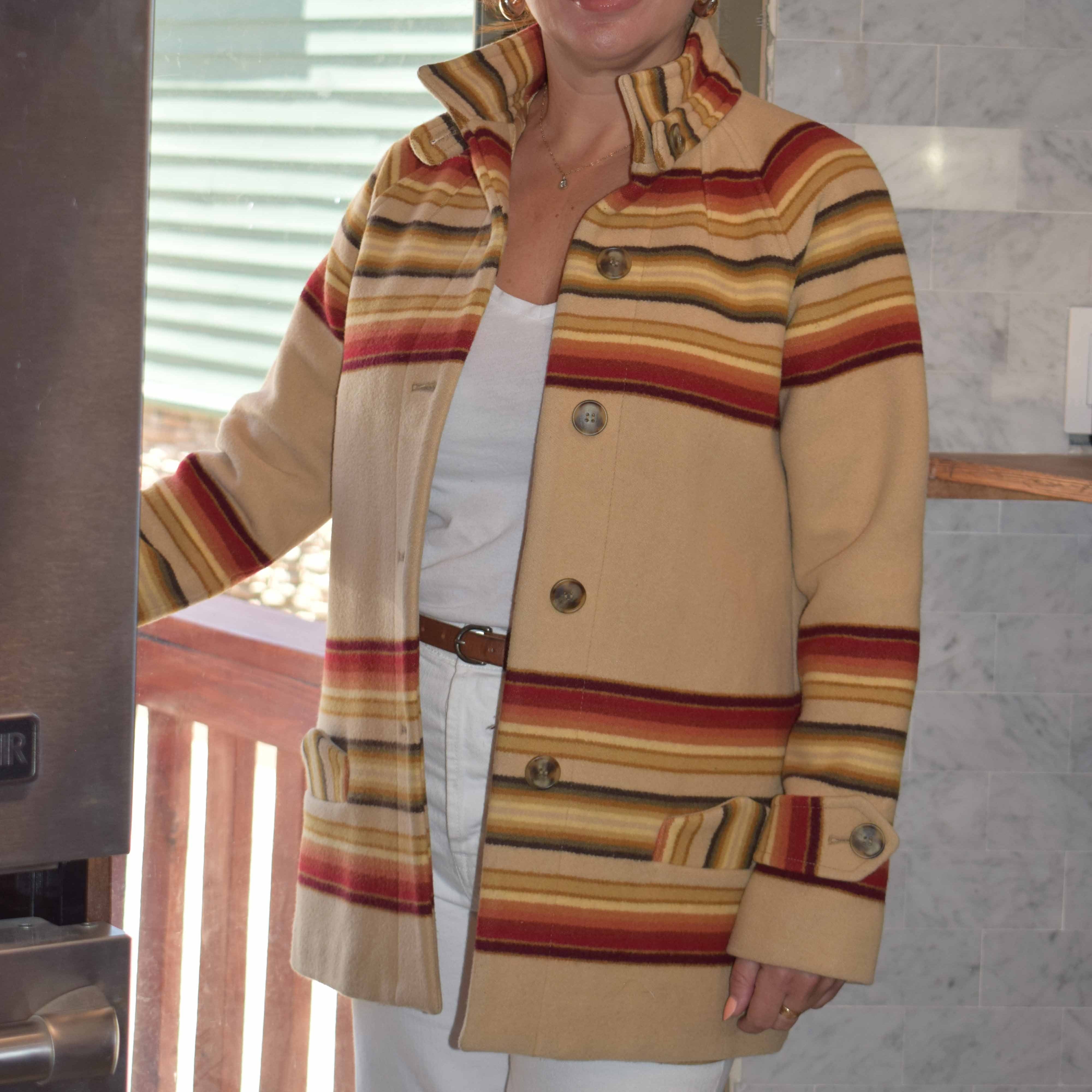 pendleton wool coat medium tan striped western jacket button front
