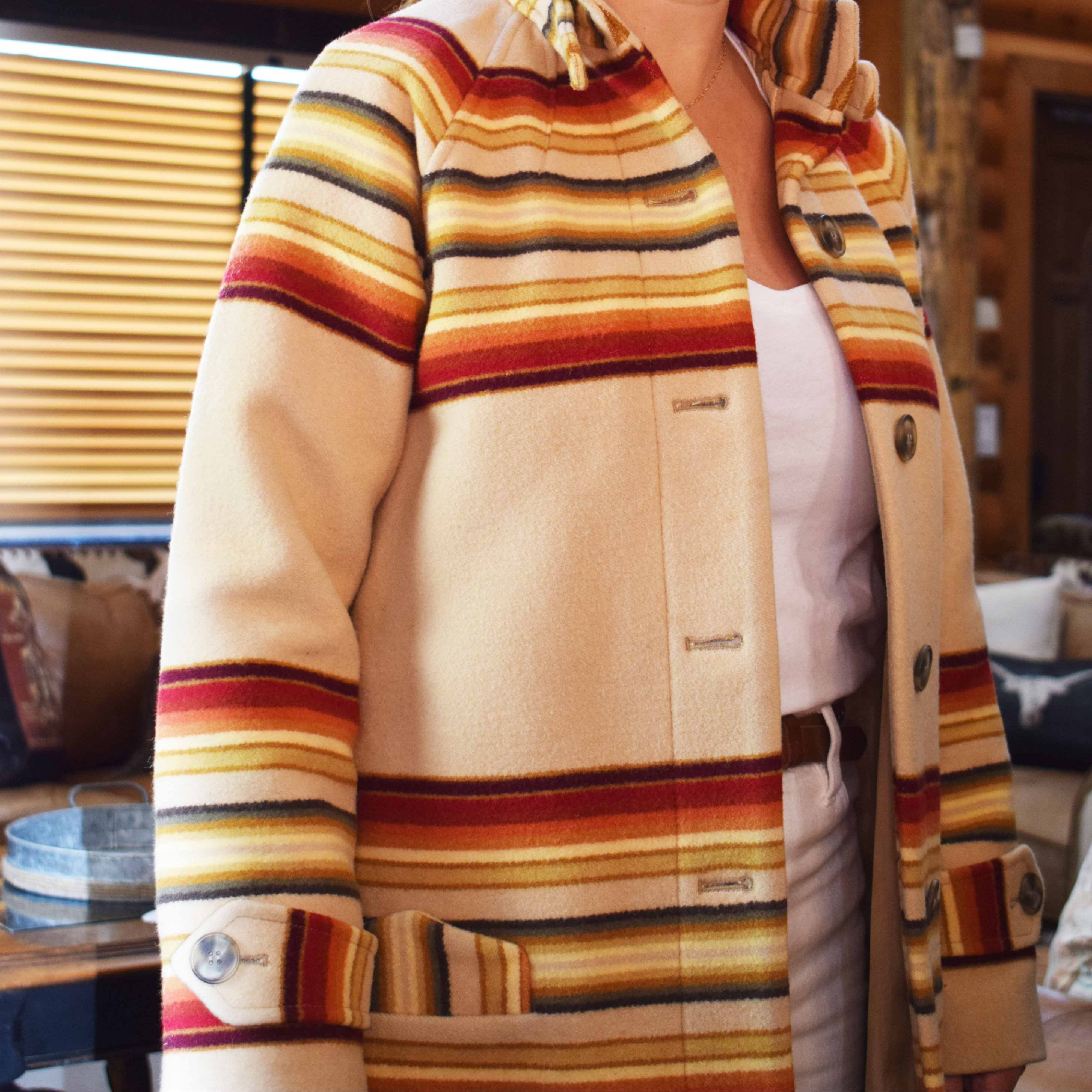 Pendleton Wool Coat Medium Striped Western Jacket Tan Archive 1929 Button Coat