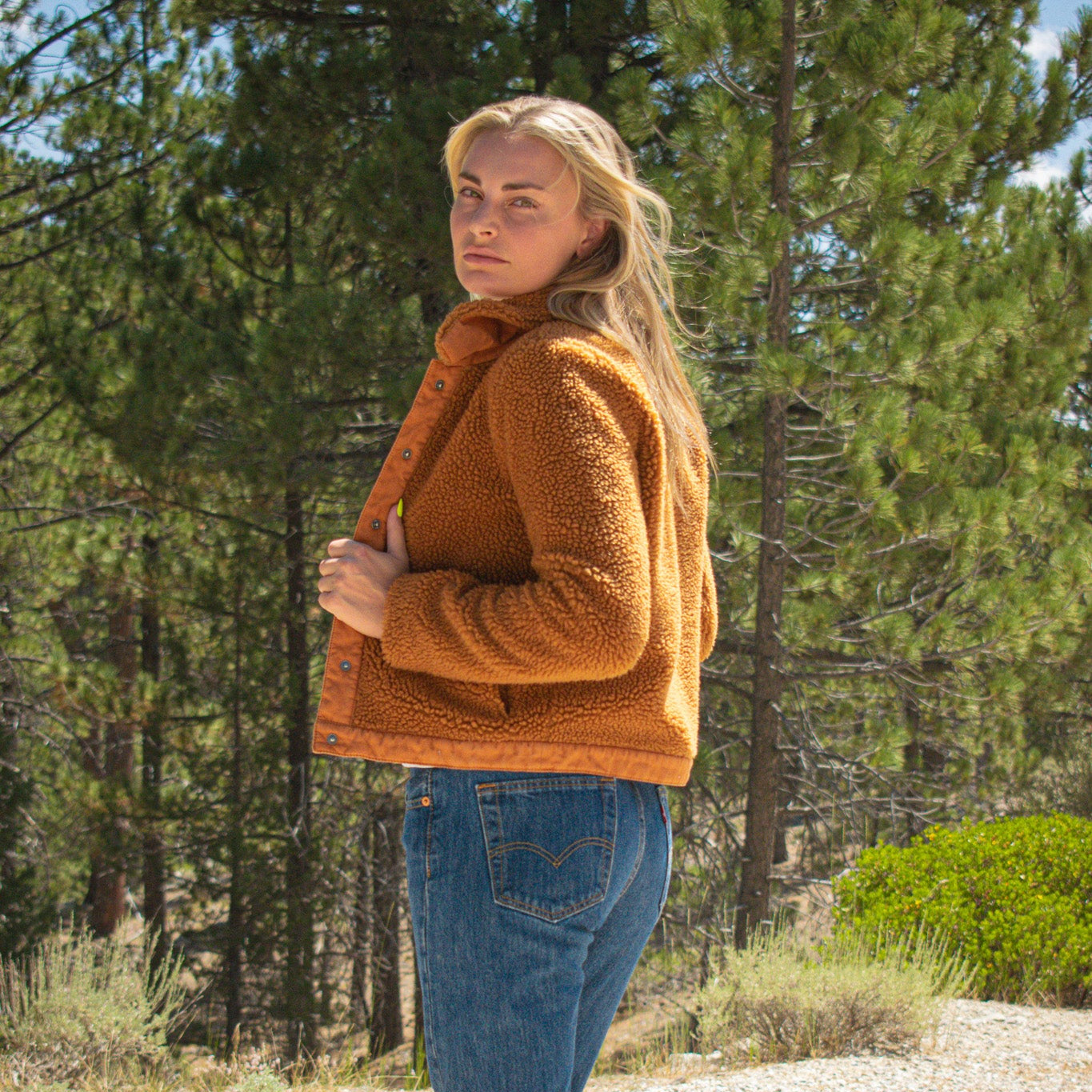 Madewell Tan Snap Front Crop Teddy Sherpa Portland Utility Jacket