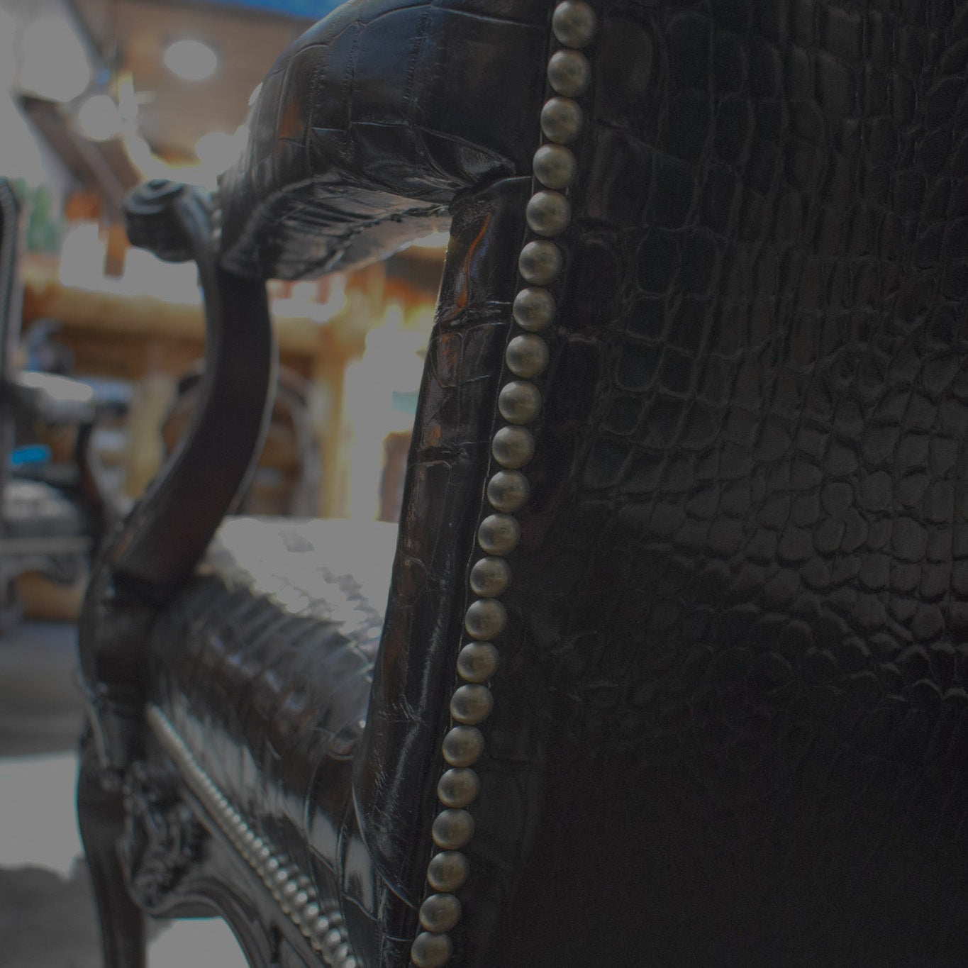 Ralph Lauren Cliveden Carved Chair Upholstered with Black Alligator Leather