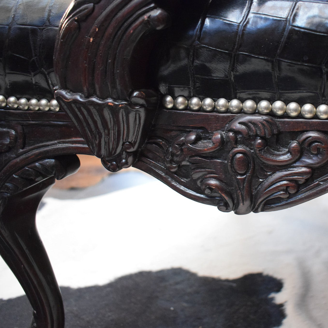 Ralph Lauren Cliveden Carved Chair Upholstered with Black Alligator Leather