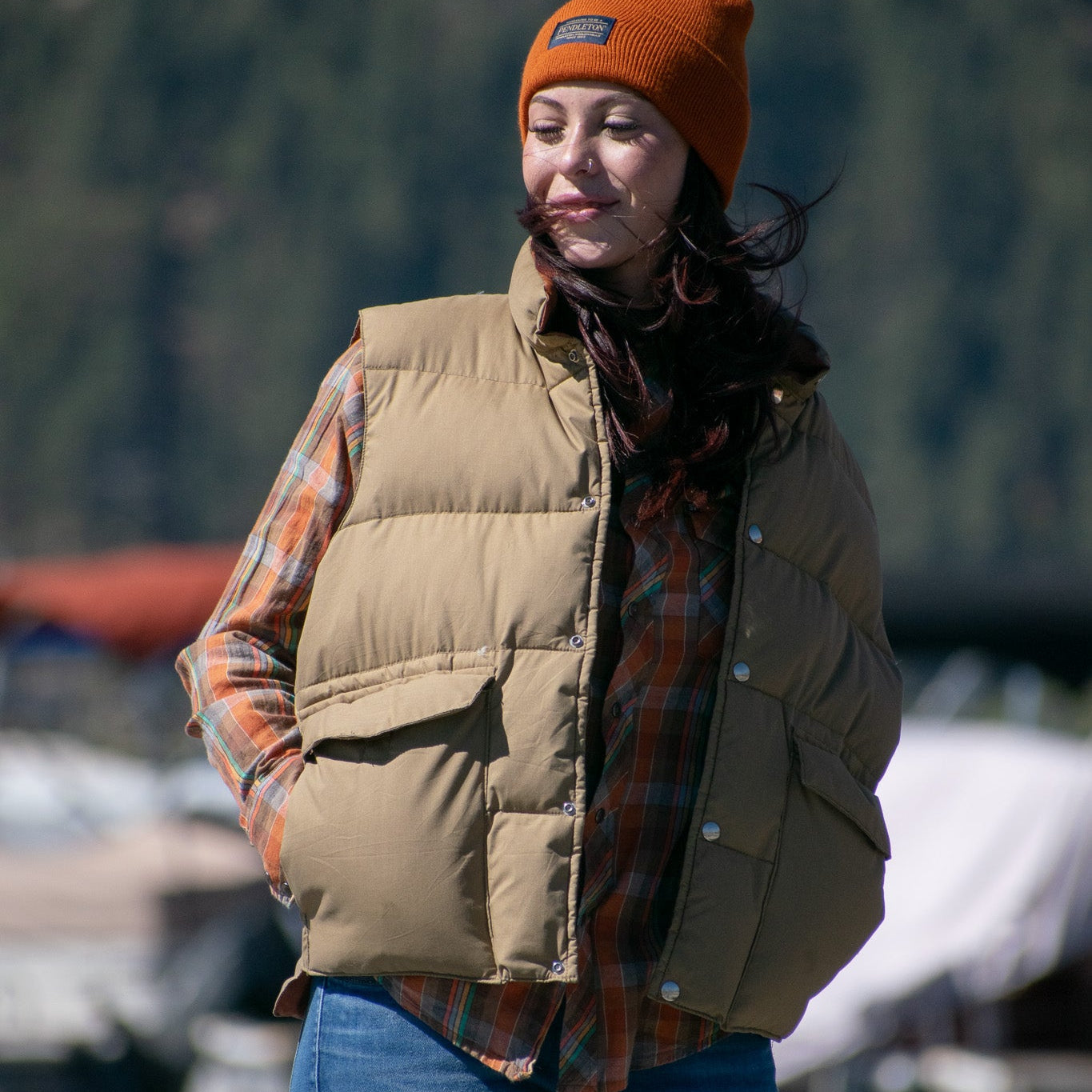 Reversible Tan and Burnt Orange Nylon Vest