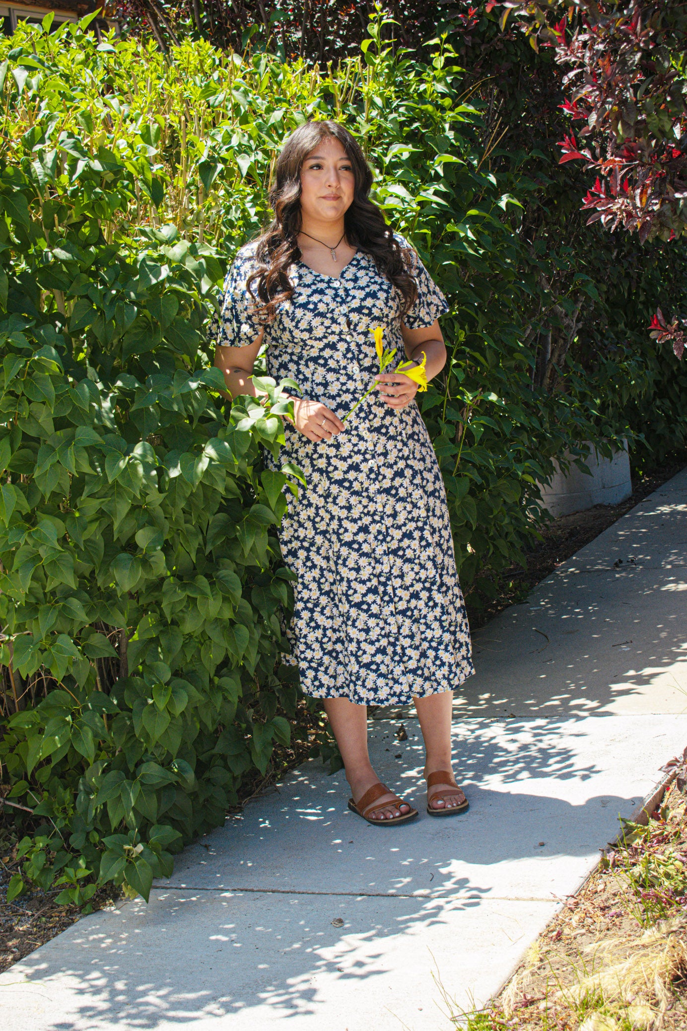 Stella Button Down Floral Mid Length Dress with V - Neckline
