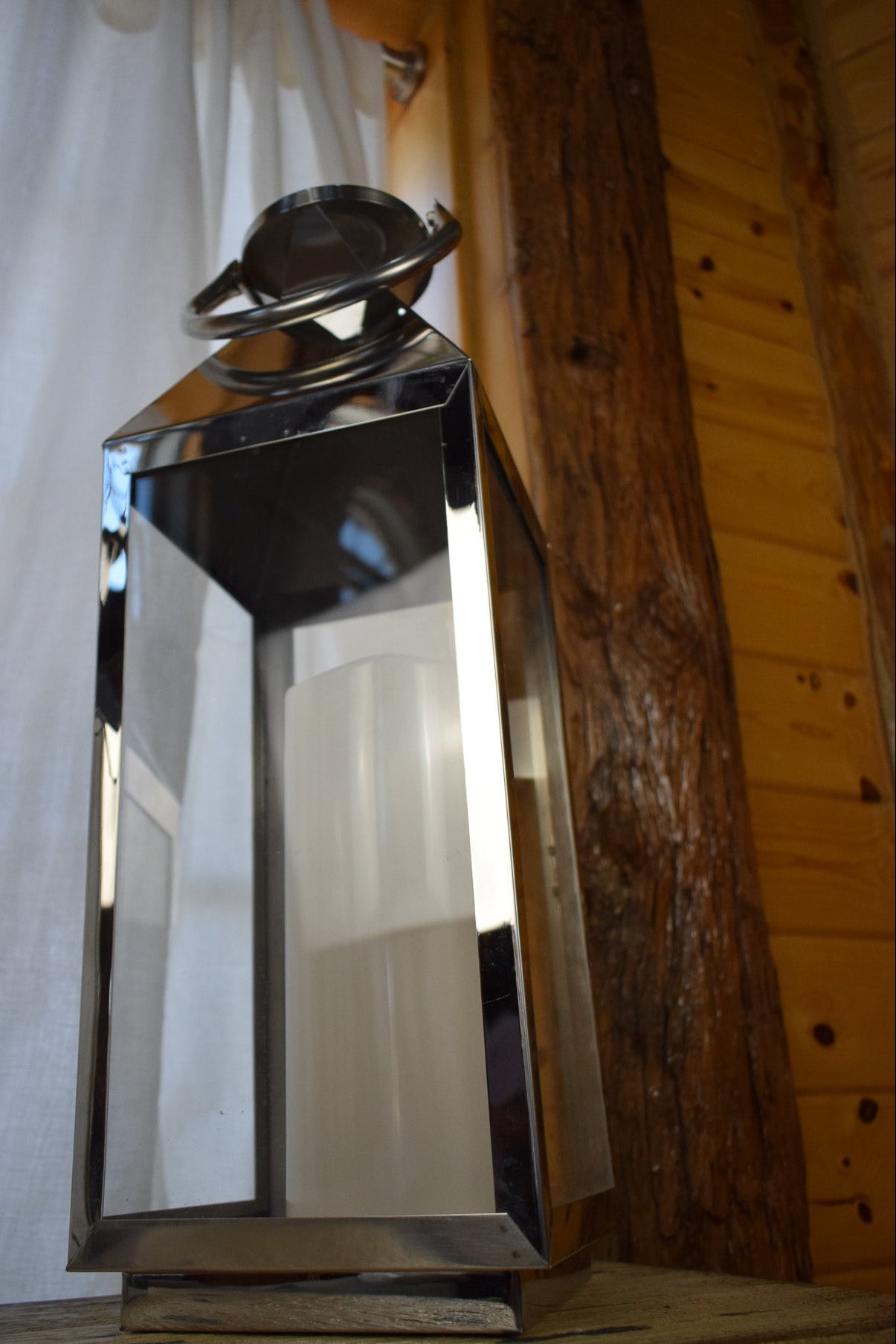 Silver Metal Glass Candle Holder Lantern Set of 3
