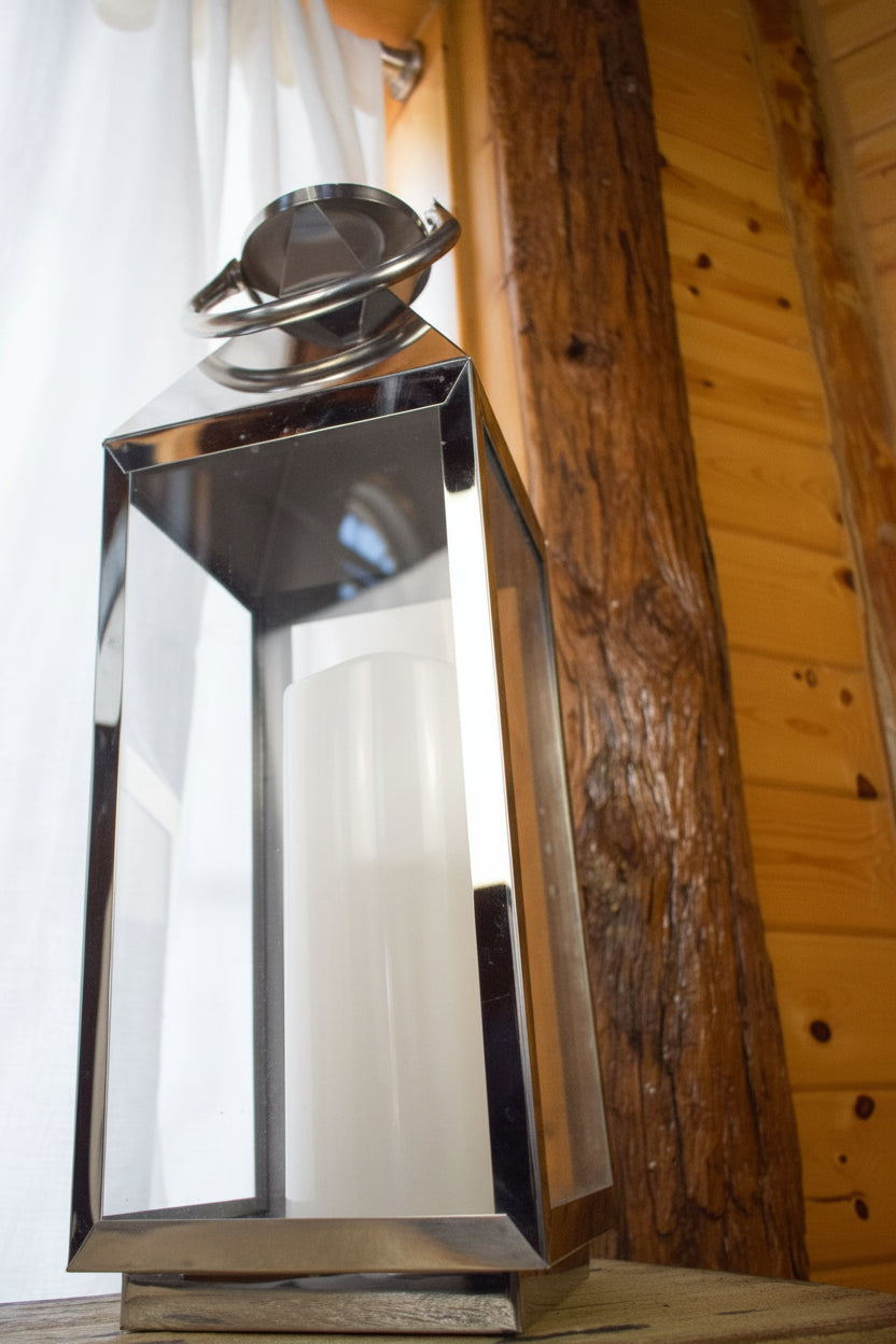Silver Metal Glass Candle Holder Lantern Set of 3
