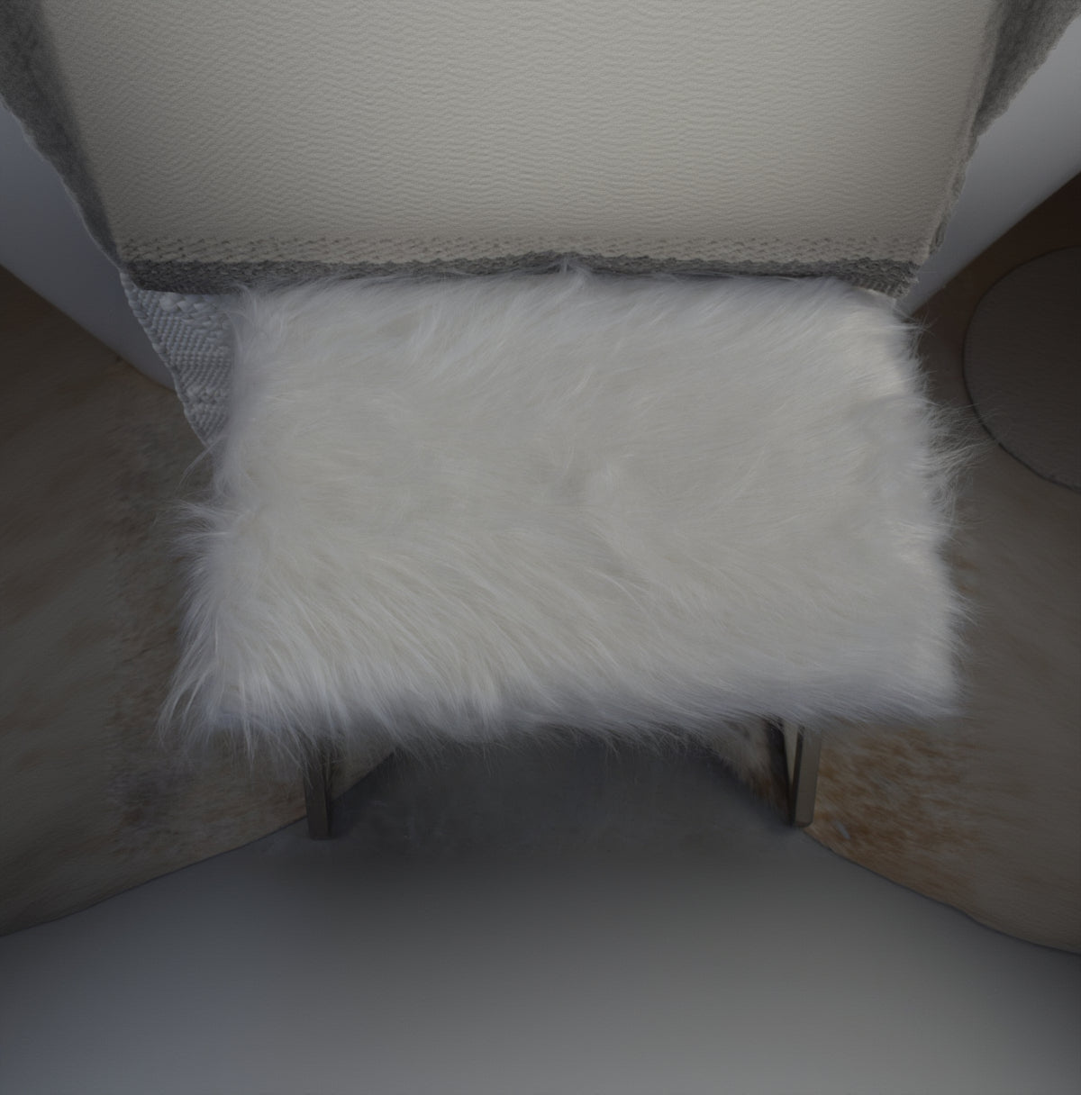 White Fur Stool with Metal Frame