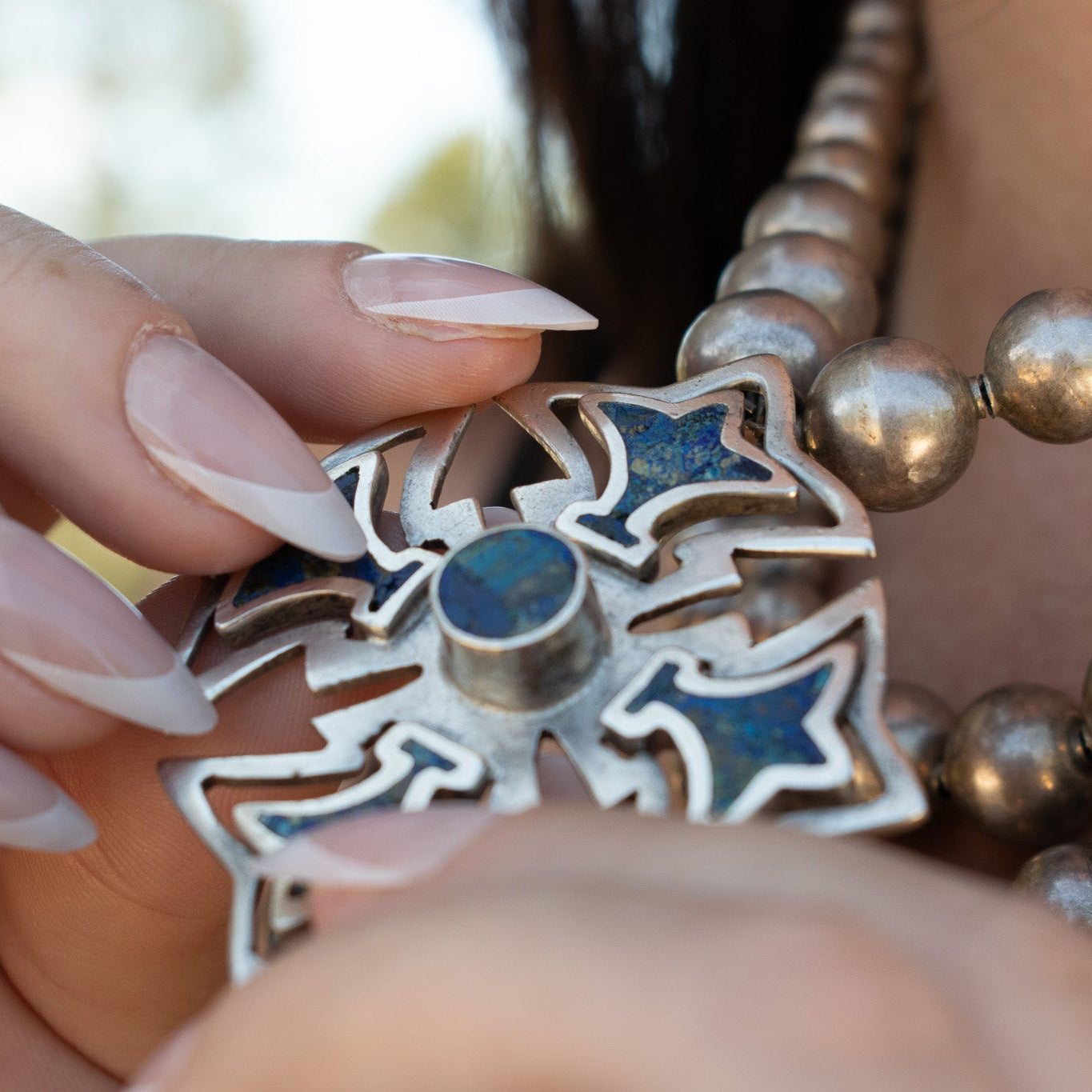 Mexican Miguel Melendez Sterling Silver Lapis Lazuli Canterbury Cross