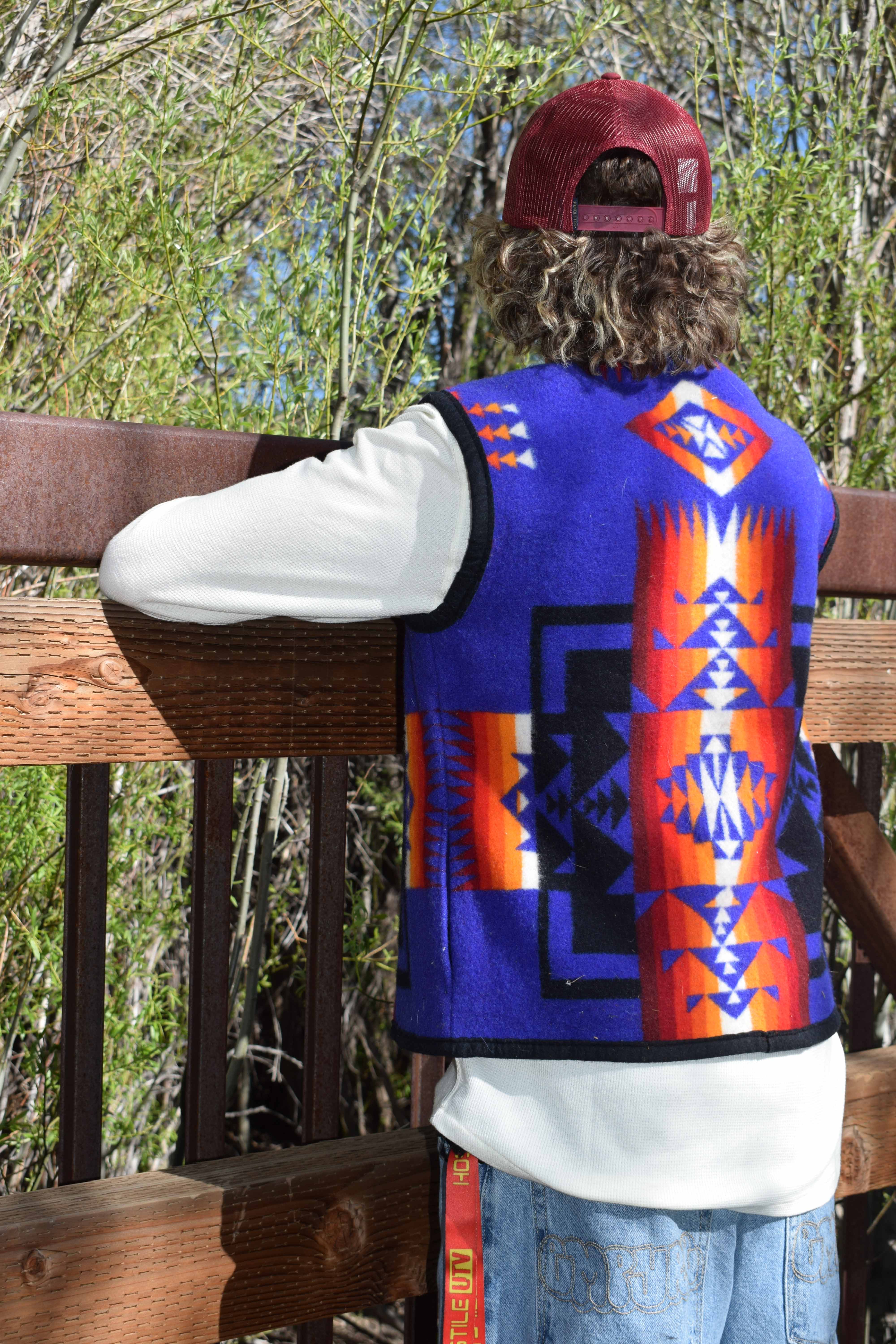 handmade pendleton wool vest vintage blanket aztec zip western vest
