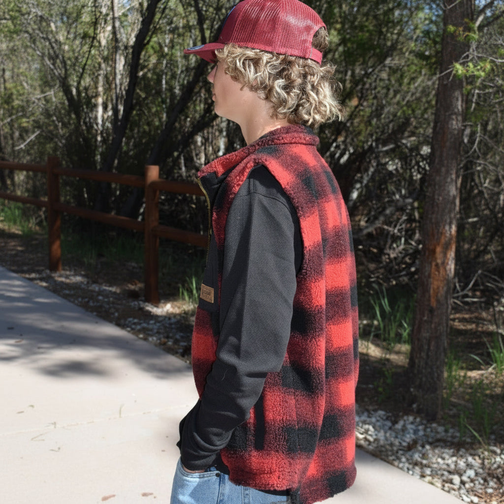 Pendleton Ridgeline Fleece Red Buffalo Plaid Vest