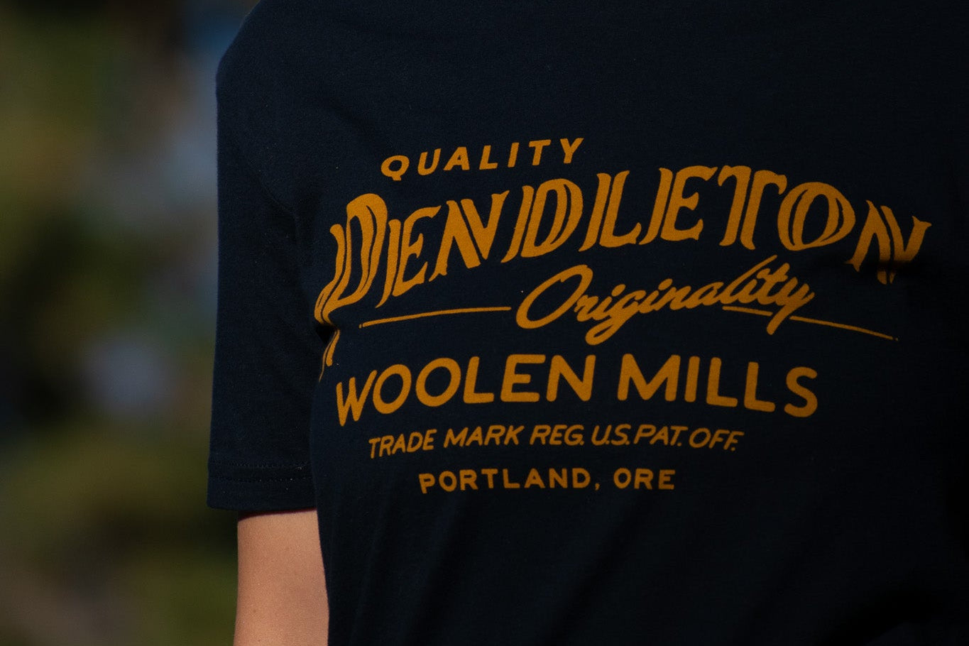 Navy Blue Pendleton Wool Mills T-shirt with a Mustard Yellow Print Size: SM