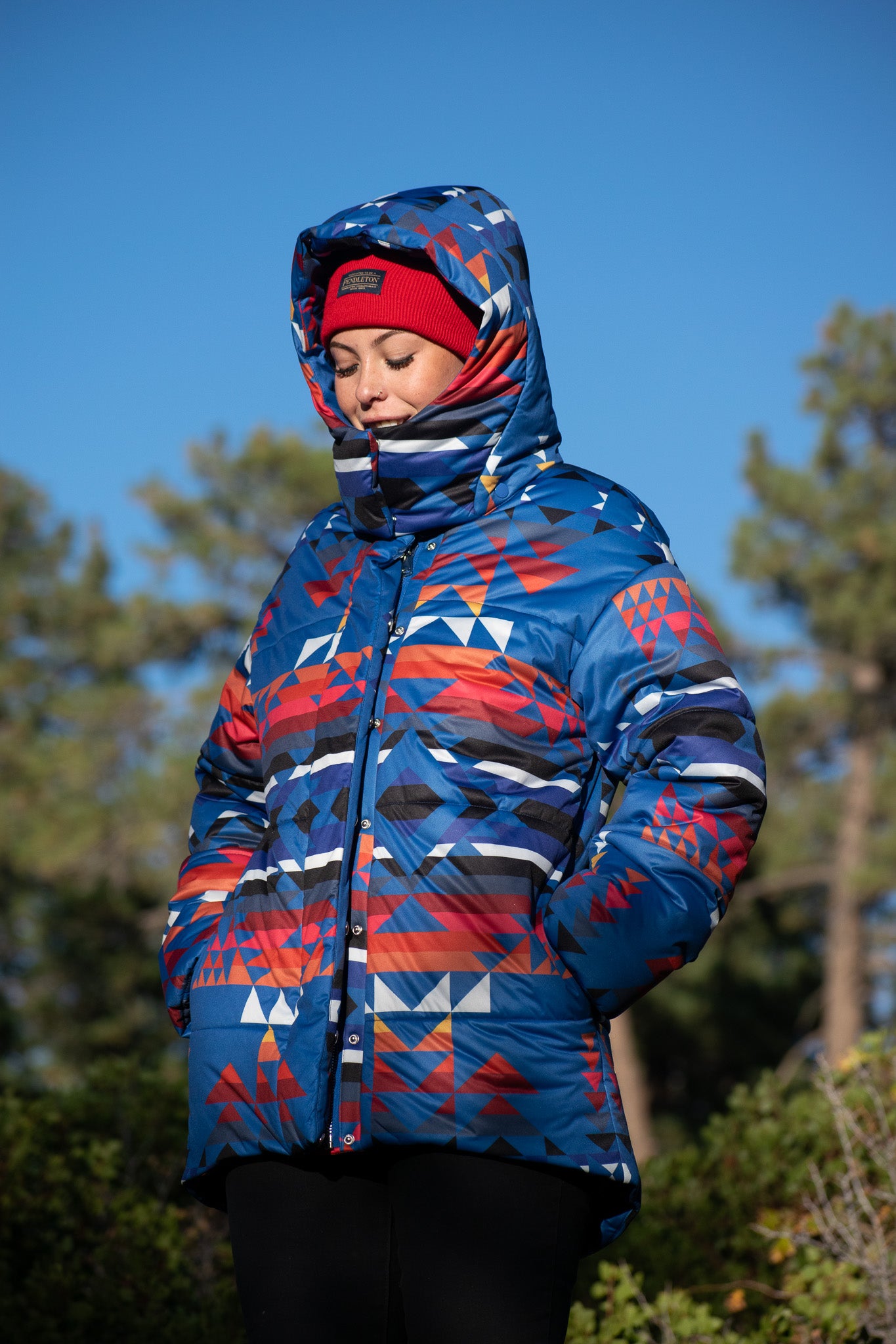 Aqua x Pendleton Puffer Jacket Womens Small Hooded Southwestern Winter Coat