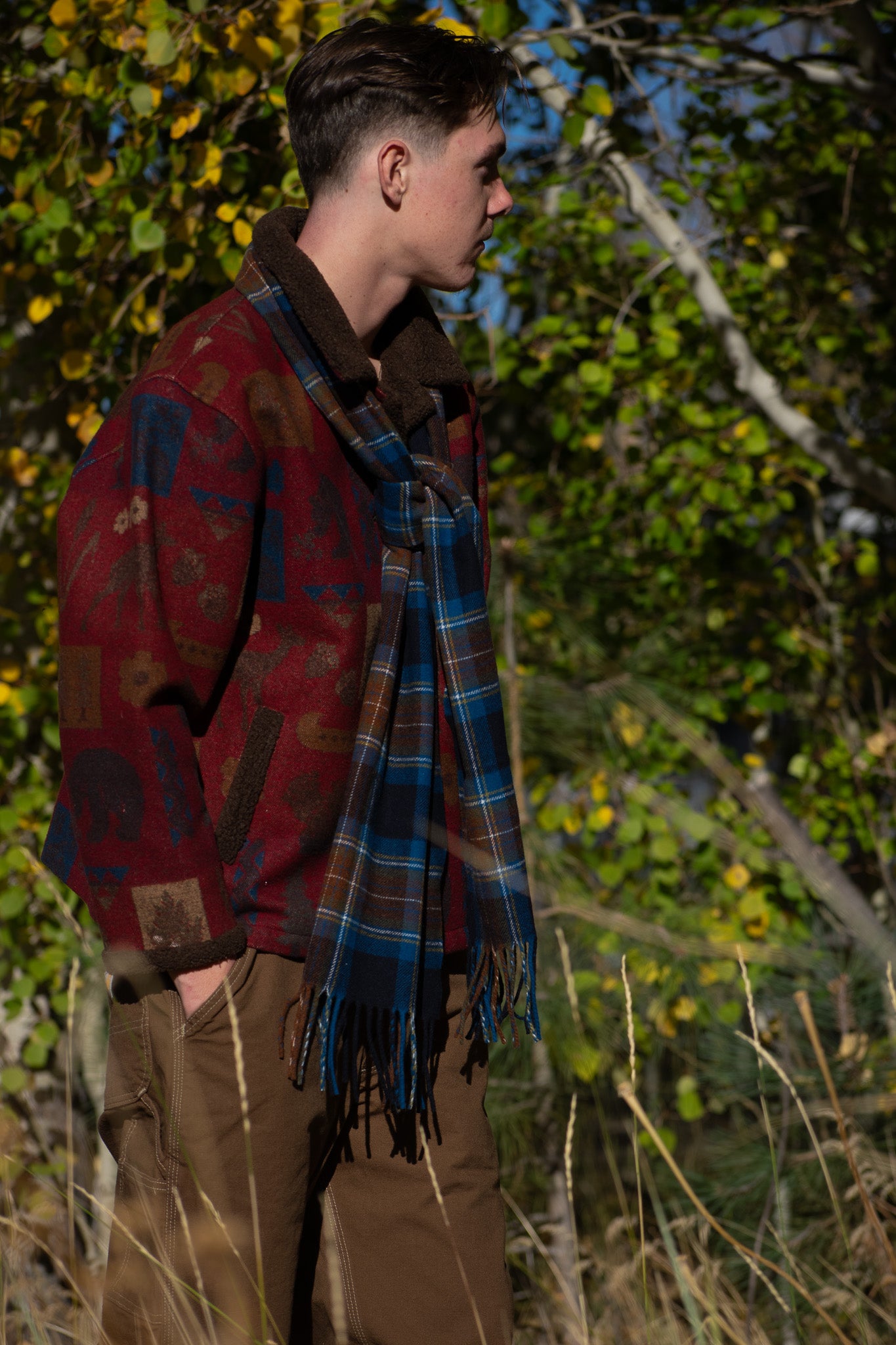 pendleton wool jacket large bear pattern made in usa lodge coat